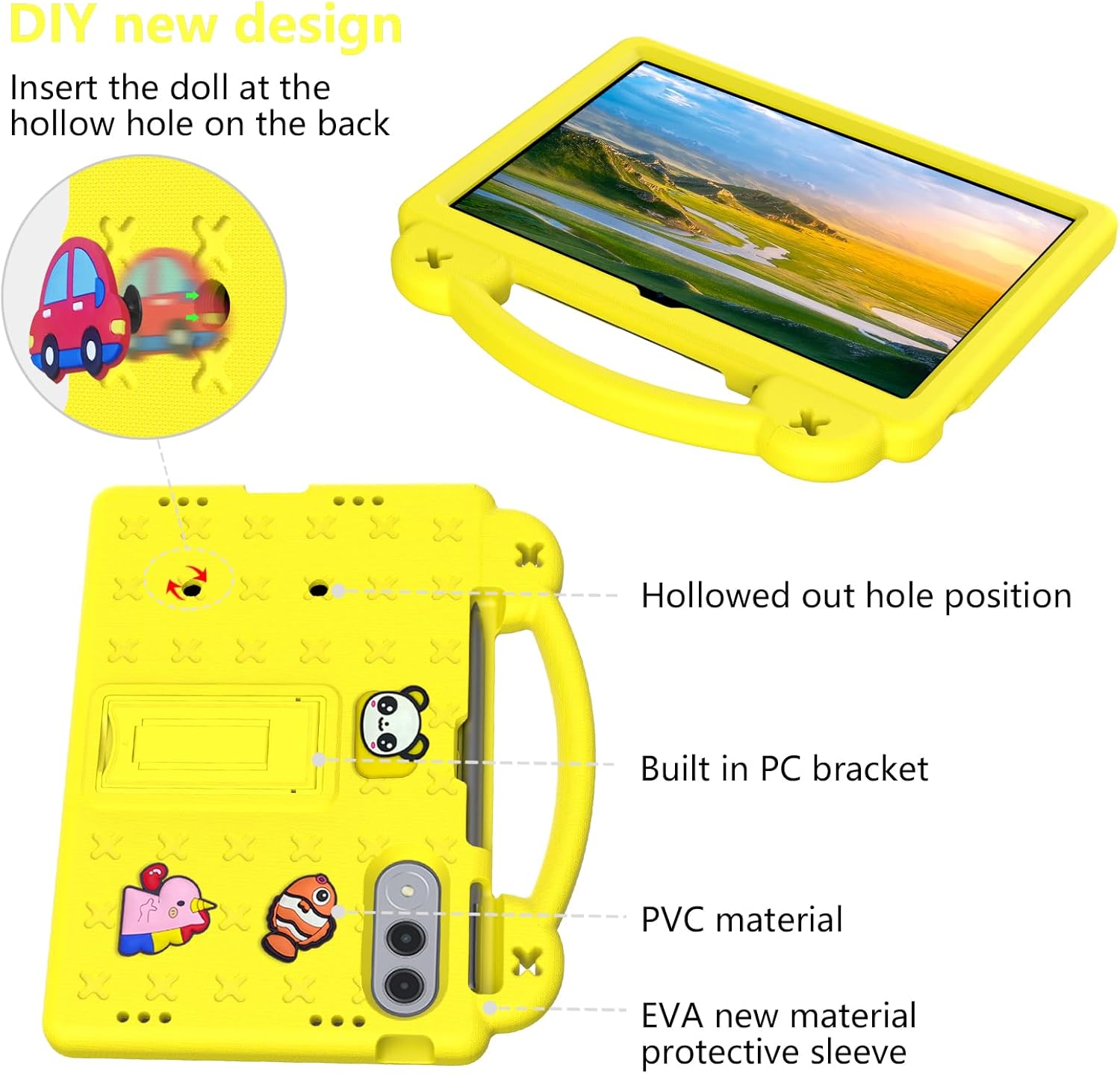 AKABEILA Compatible with Lenovo xiaoxin pad pro GT 11.1 inch TB-710FU (2025) Tablet Case, Kids Friendly Universal Lightweight Shockproof Protective Case with Shoulder Strap & Stand Handle Yellow