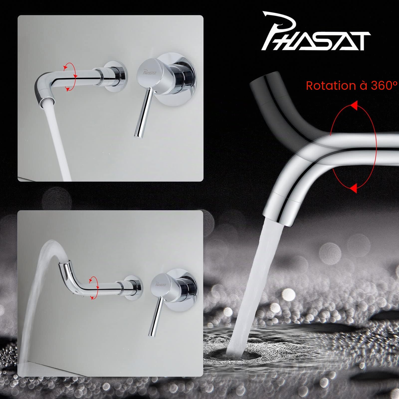 PHASAT Mitigeur Lavabo Encastré, Robinet de salle de bain, Mitigeur monocommande pour lavabo PTBB06C