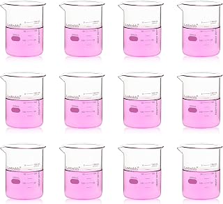 Labvida 12pcs of Griffin Low Form Glass Beakers, Vol.200ml, 3.3 Borosilicate with Printed Graduation, LVA008