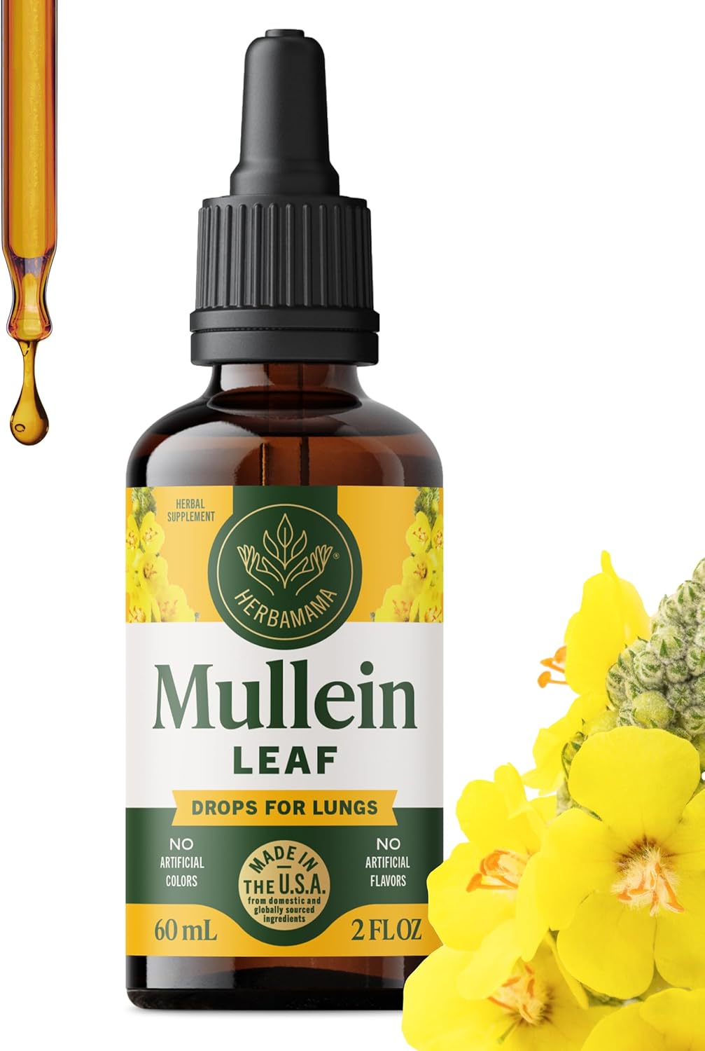 HERBAMAMA Mullein Drops for Lungs - Vegan Lung Cleanse with Mullein Leaf Extract, Echinacea Tincture & Licorice - Non-GMO, Alcohol & Sugar-Free Respiratory Support Supplement - 28-Day Supply
