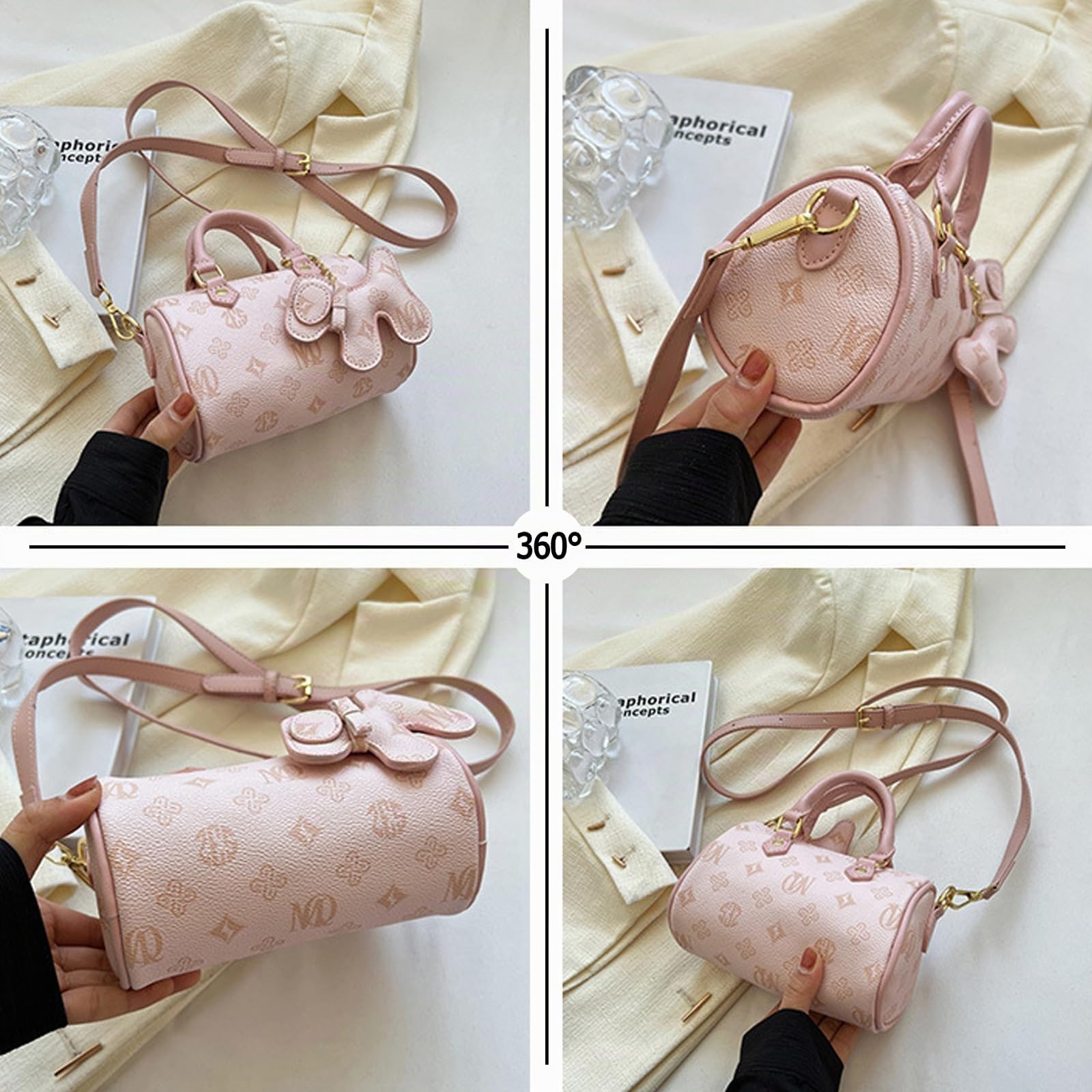 CORIOS Damen Cartoon Muster Boston Tasche Handtasche Schultertaschen mit Niedlichem Hund Anhänger PU Leder Umhängetaschen Elegant Messenger Tasche Tragetasche Arbeit Shopper Reise Tote Beutel Braun