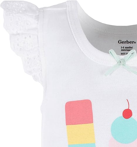 Miniatura 3 de Gerber Paquete de 4 mamelucos sin mangas para bebés Pink Ice Cream, Pink Princess, Pink Sea Creatures, White Flamingos, Cat, Flamingo, Ice Cream,