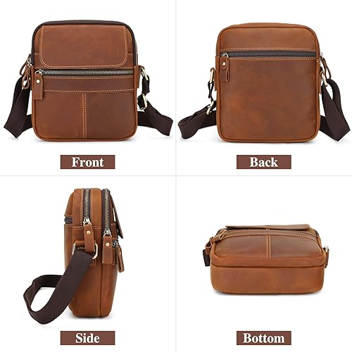 Miniatura 3 de BAIGIO Bolso cruzado de cuero genuino para hombre, bolso de hombro pequeño, maletín de mensajero de gran capacidad, bolsa de viaje