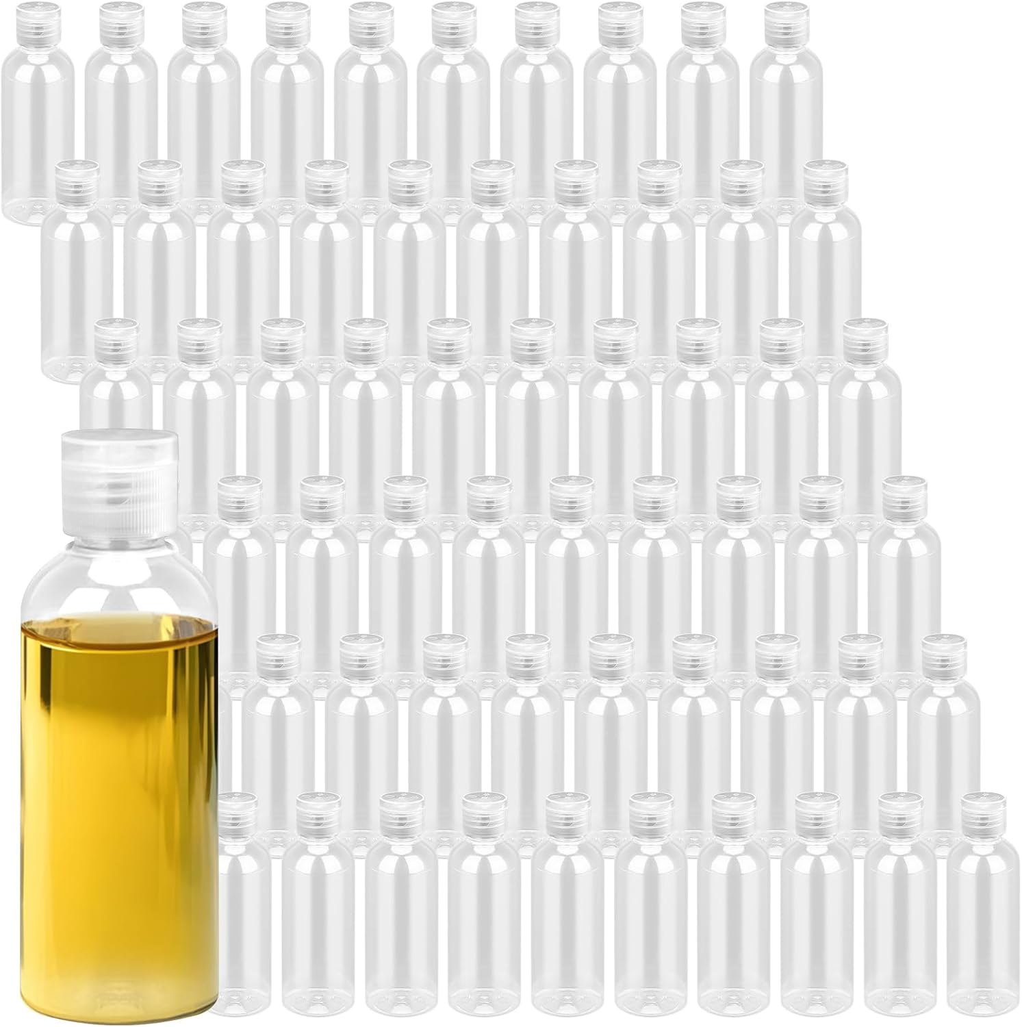 60 Pack 2oz Clear Plastic Empty Bottles with Flip Cap, Small Travel Bottle, Portable Refillable travel Size Containers for Shampoo, Lotion, Liquid Body Soap, Cream, Toner