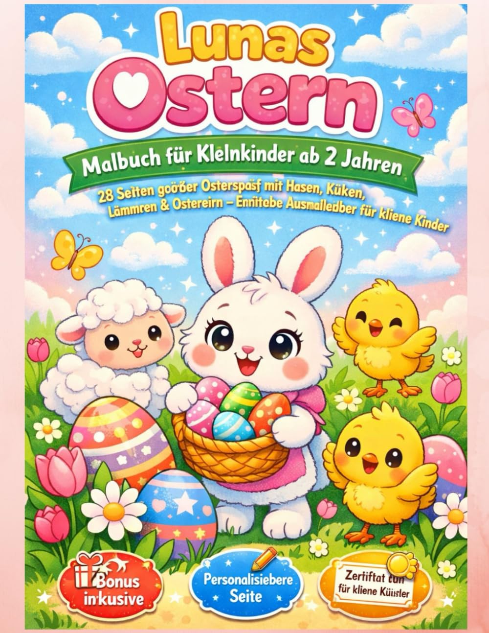 Lunas Ostern: Riesiger Malspaß für Kleinkinder ab 2 Jahren – Hasen, Küken, Ostereier & mehr: „28 Seiten einfacher Ausmalbilder für Kleinkinder – Perfekt für Ostern, Spaß & Kreativität”