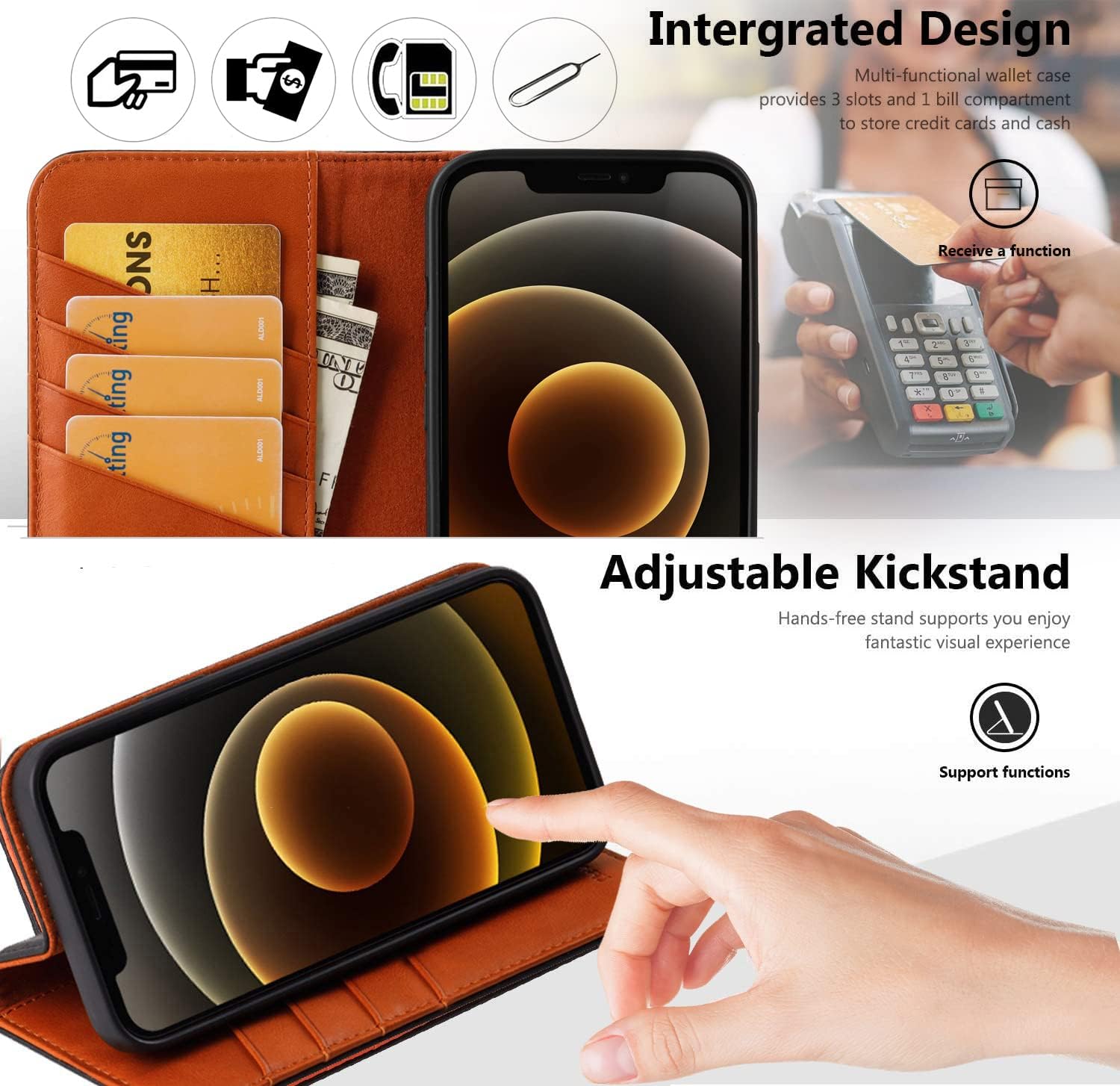 VISOUL Case for iPhone 13 Pro Max Wallet Case, Magnetic Carbon Fiber Leather Case with Card Holder Folio Flip Cover Compatible with iPhone 13 Pro Max(6.7-inch)(Black+Orange)