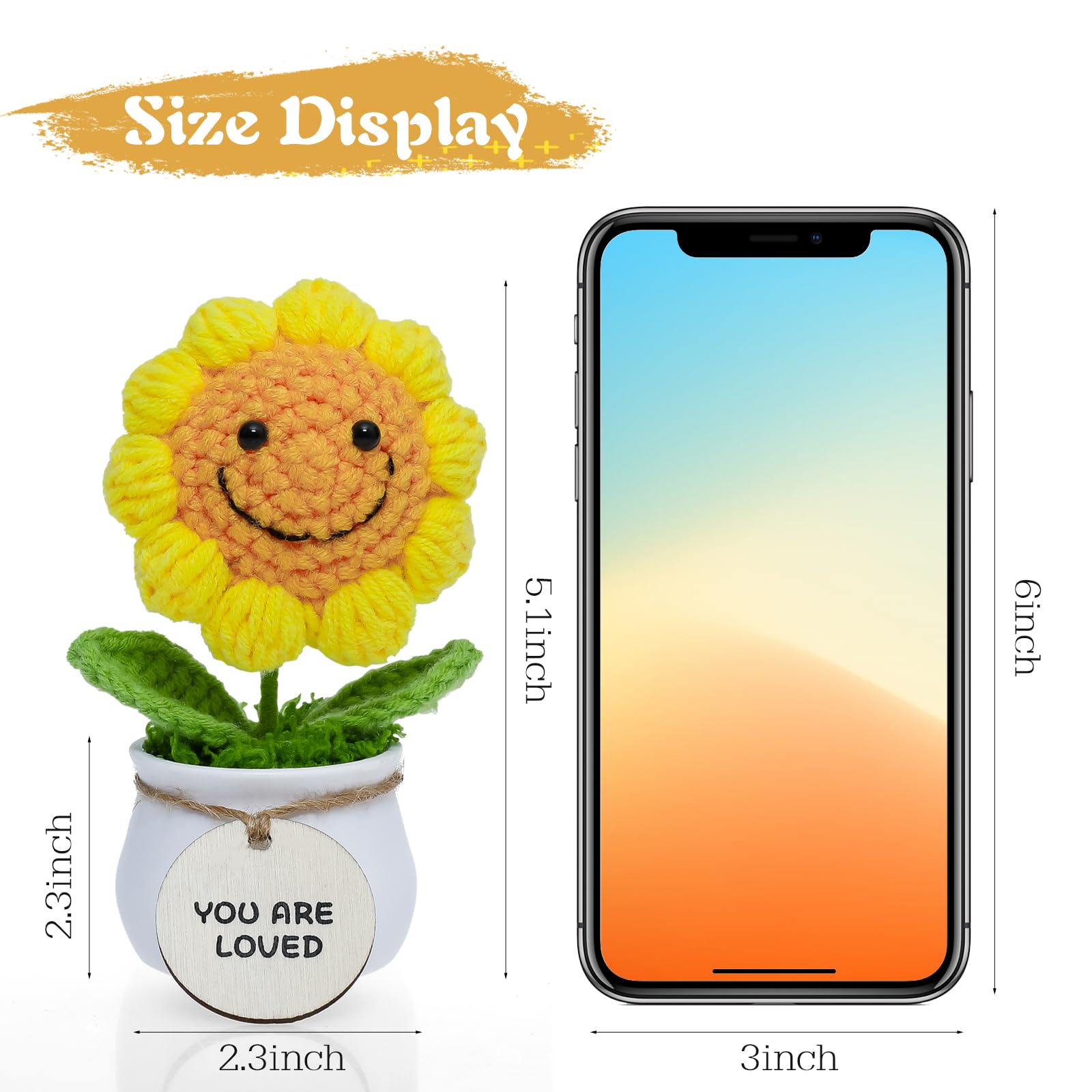 MSEHKM Encouragement Crochet Flowers with Positive Wooden Affirmations Handmade Artifical Flower Decor Ideal for Birthday/Christmas/Thank You Present (Gold Sunflower, You are Loved)