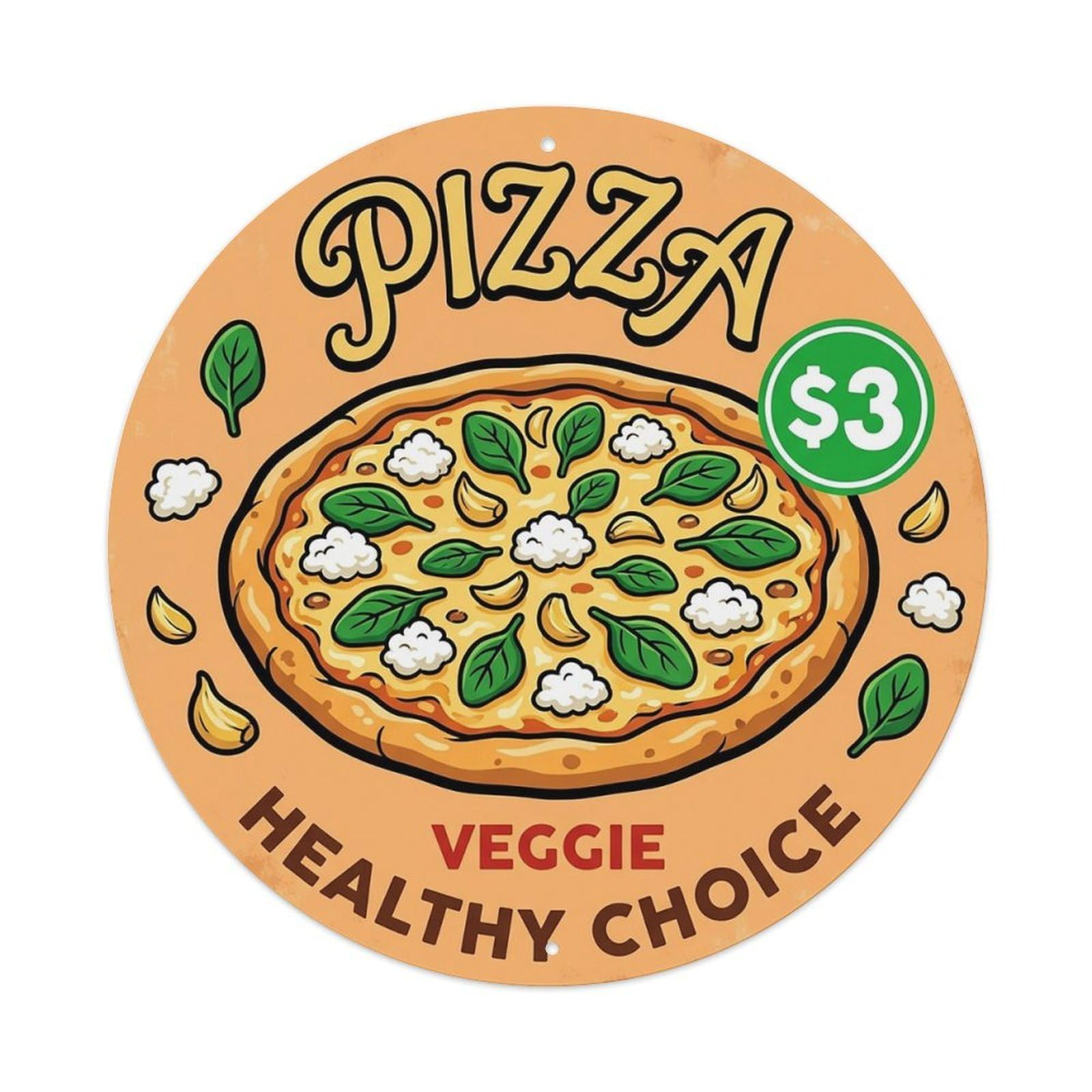 Huiyhb 8X8inch(20X20cm) Vintage Pizza Slice Italian Traditional Cuisine Spinach Metal Tin Sign