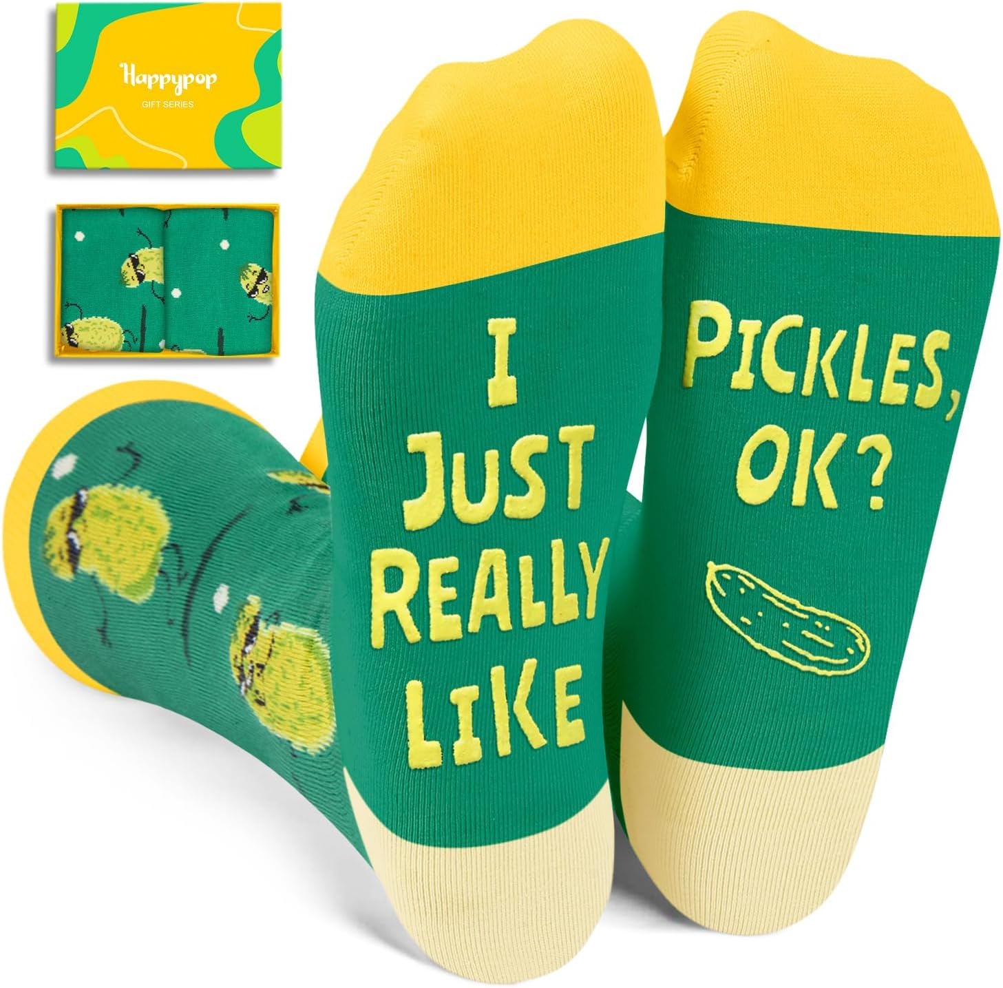 HAPPYPOP Funny Socks for Men Women - Cheese Pickle Gifts, Really like Pickle Socks