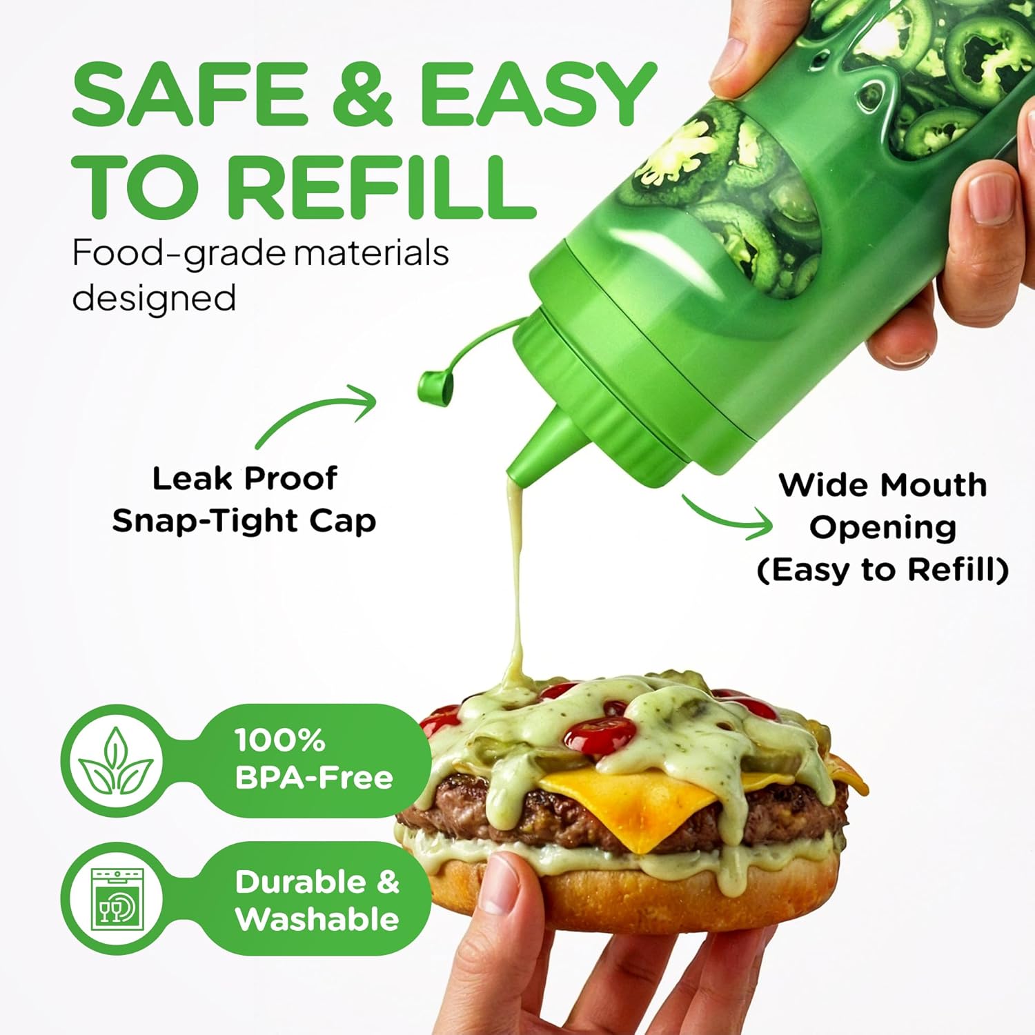 COMPAC HOME Decorated Sauce Dispenser, 12 oz, Green (Green, 48, Count)