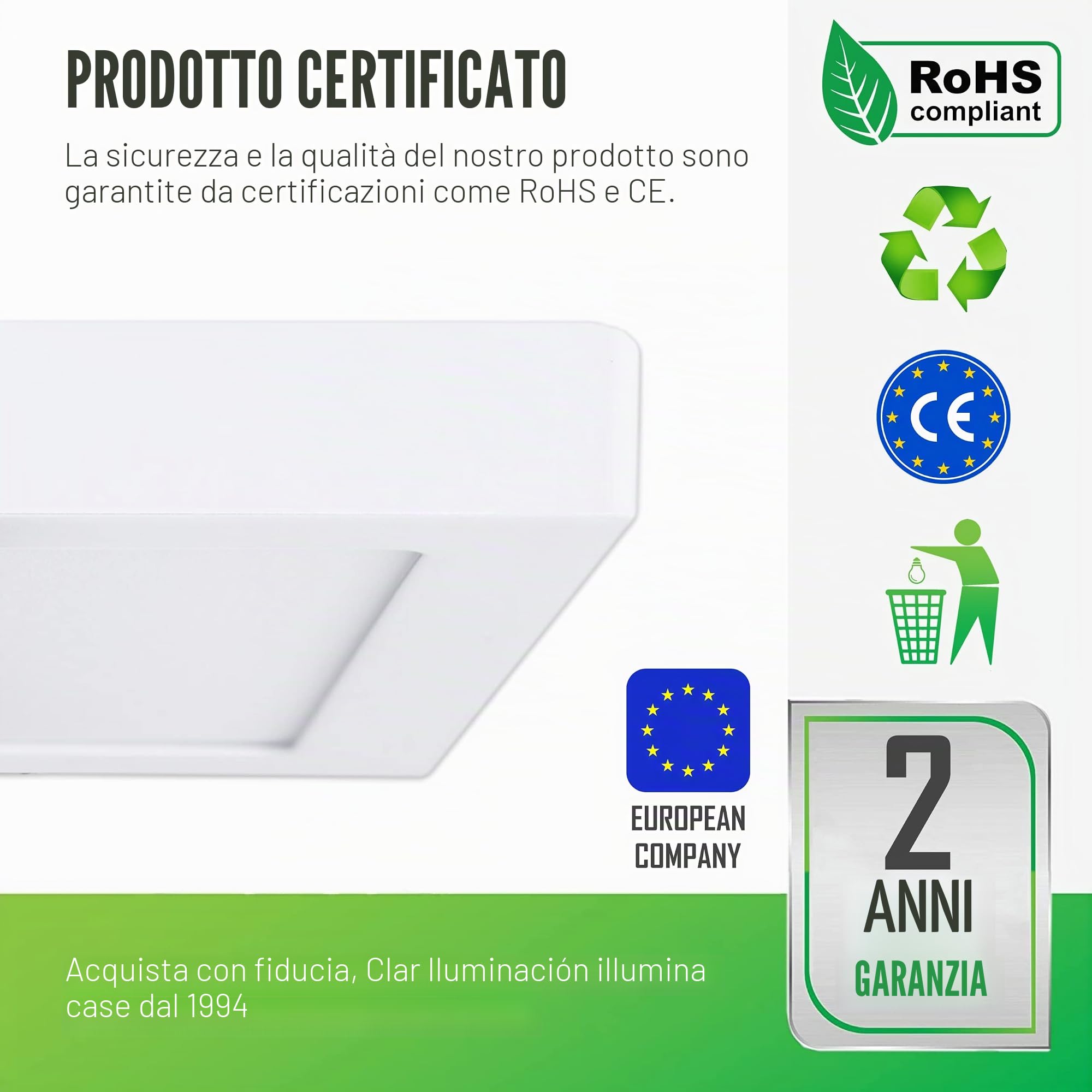 CLAR HYBEC - Plafoniera LED Soffitto Quadrata, Lampade Soffitto, Plafoniera LED Esterno, Lampadario Bagno, Plafoniere a LED, Lampada Cucina, LED Bagno 4000ºK, 24W (Pack 5)