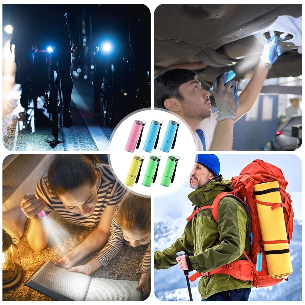 Mini Torcia LED - 8 pezzi Torcia a LED per la festa di compleanno dei bambini, Portatile torcia in alluminio impermeabile per campeggio all'aperto, escursionismo, caccia, zaino in spalla, pesca