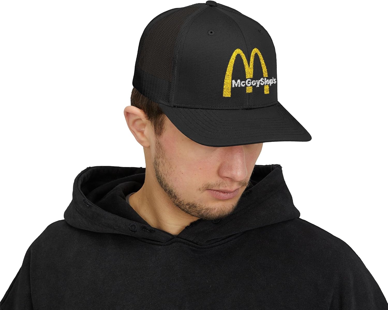 McGoySlop's Snapback Cap | Trucker Mesh Hat Black - Fast Food Parody - Jew Joke Satire - Goy Slop - Goyim Lives Matter