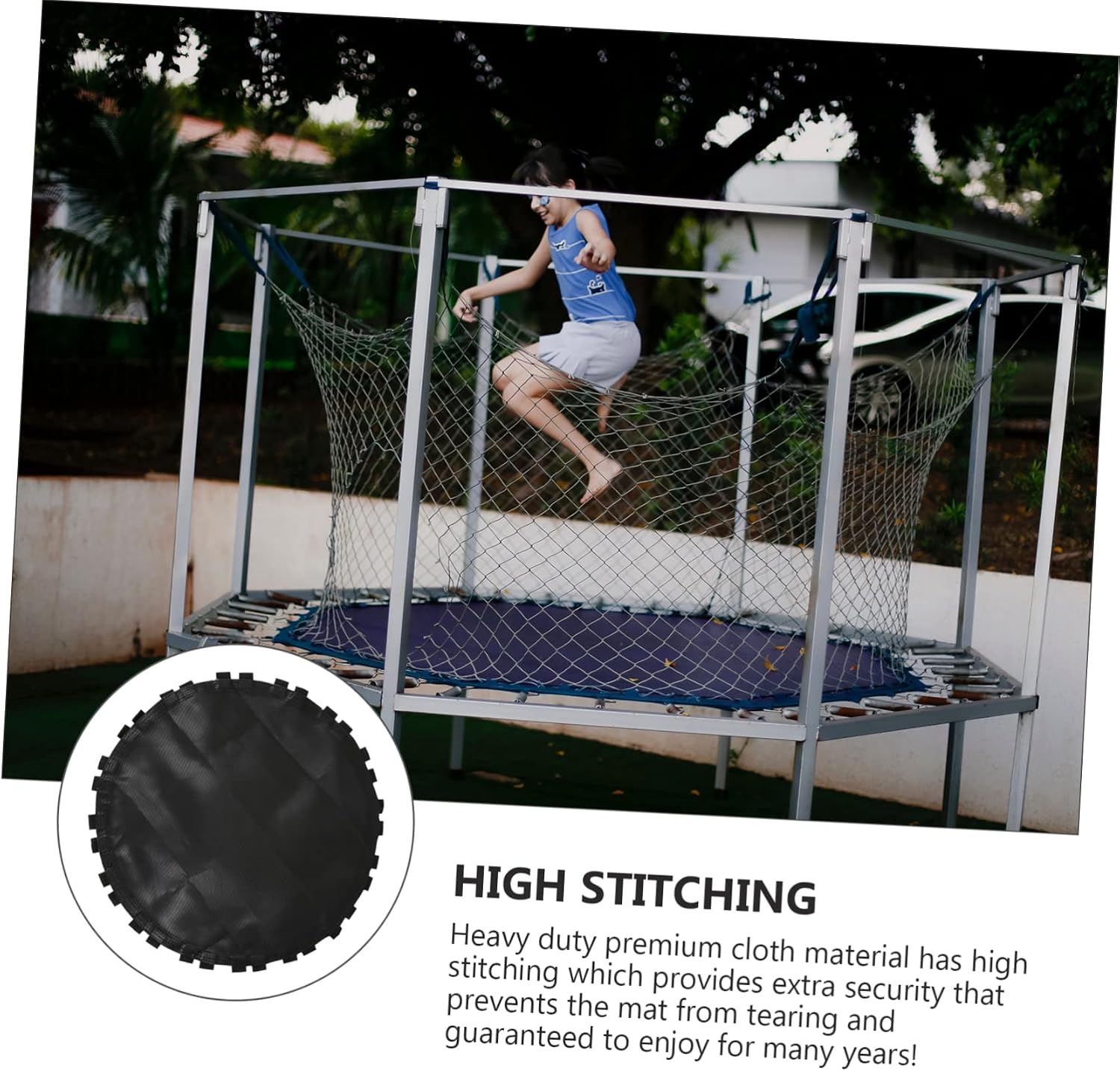 BESTonZON Replacement Jumping Mat for Trampoline Sturdy Black Fabric with Hooks for Outdoor Fitness and Boys and Girls Jumping Activities