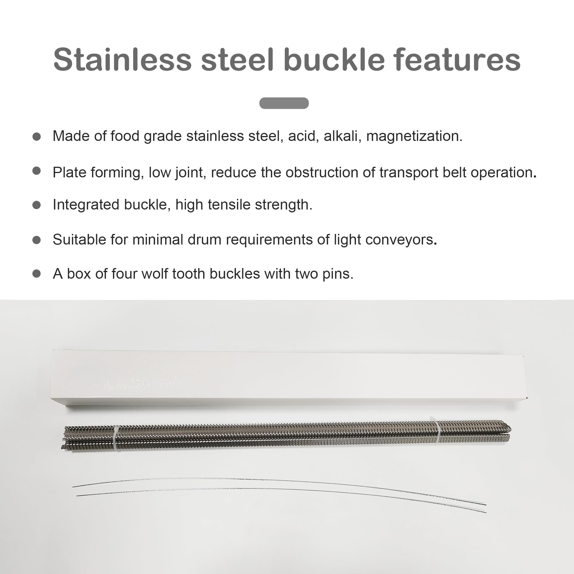 Giunti per Nastro Trasportatore 300 mm in Acciaio Inox, Giunzioni Meccaniche Metalliche per Nastri Leggeri/Medio-Spessi 2,5–4,8 mm, 4 Pezzi con 2 Perni, per Cinghie in Gomma/PVC, Uso Alimentare