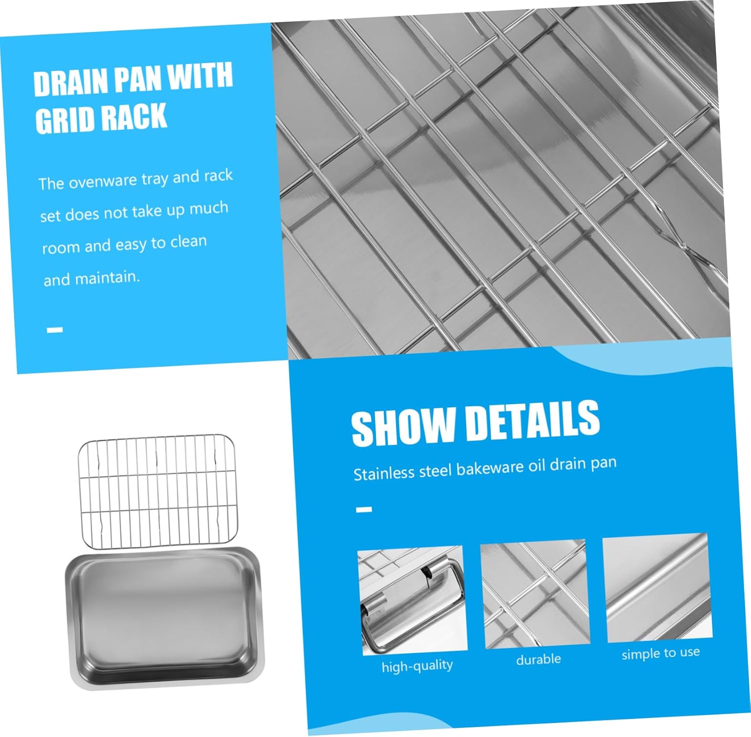 1Set Baking Tray with Rack Ovenware for Cookies Desserts Stainless Steel Space Saving Design Easy to Clean Maintain for Home Baking