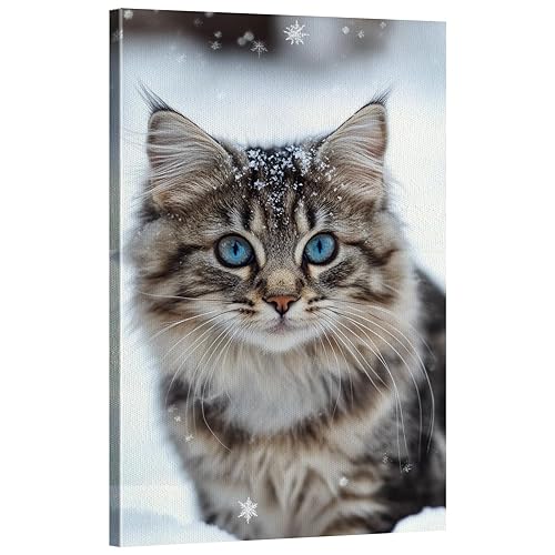 DHWCAW Siberian Forest Cats In The Snow Canvas Wall Art,