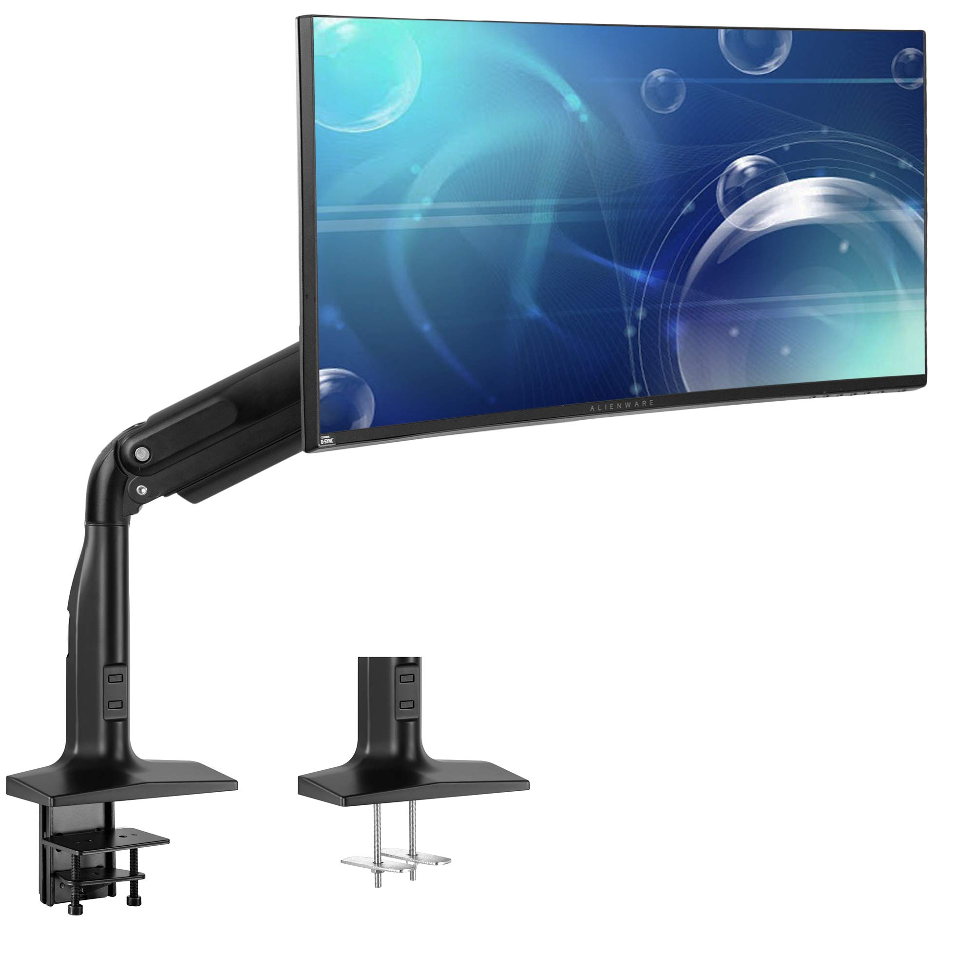 VIVO Aluminum Mount Fits up to 49 inch Ultrawide Monitor, Single Articulating Pneumatic Arm, Clamp-o