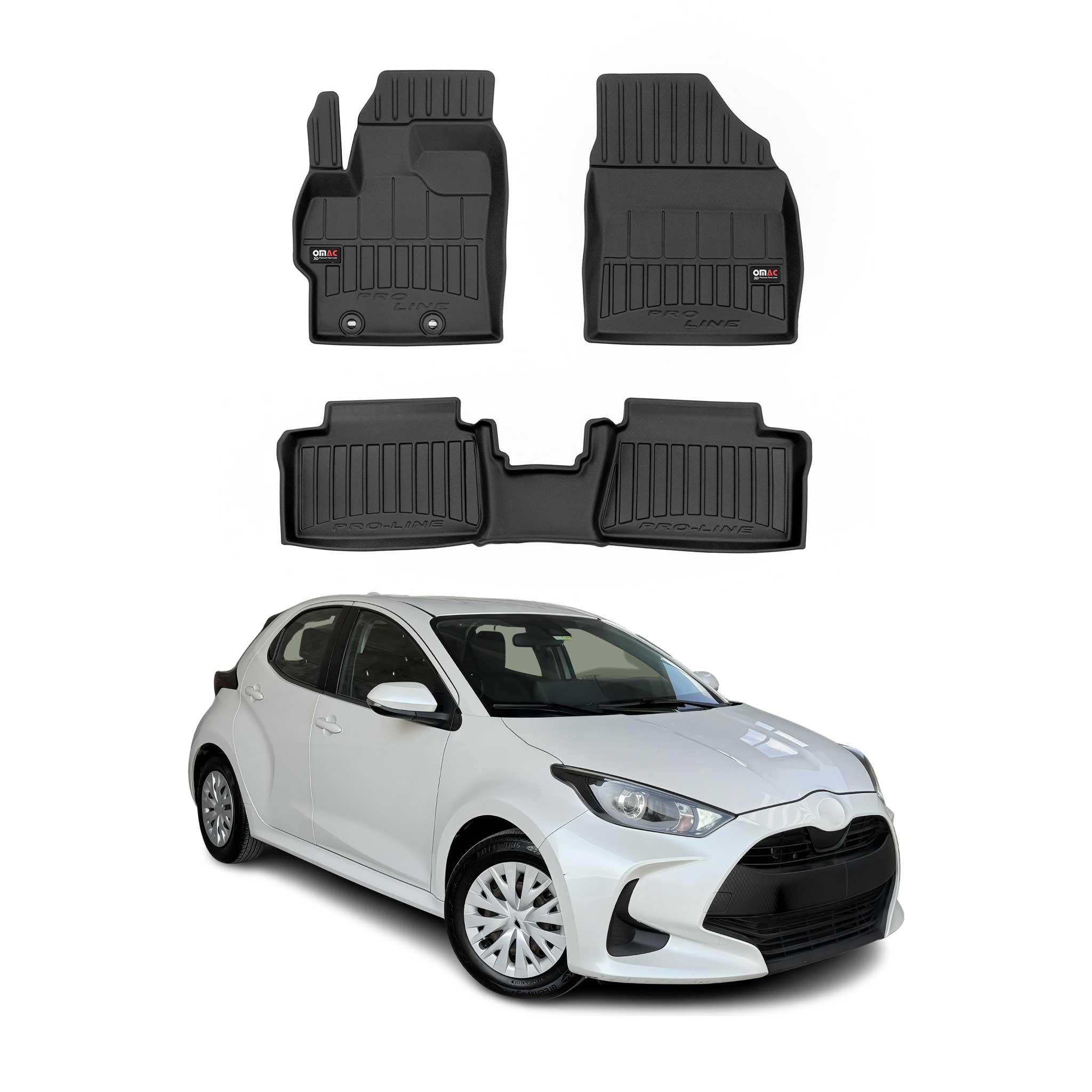 OMAC Alfombrillas de Goma Compatibles con Toyota Yaris Hybrid 2020-2025 Premium Goma Negro 3X