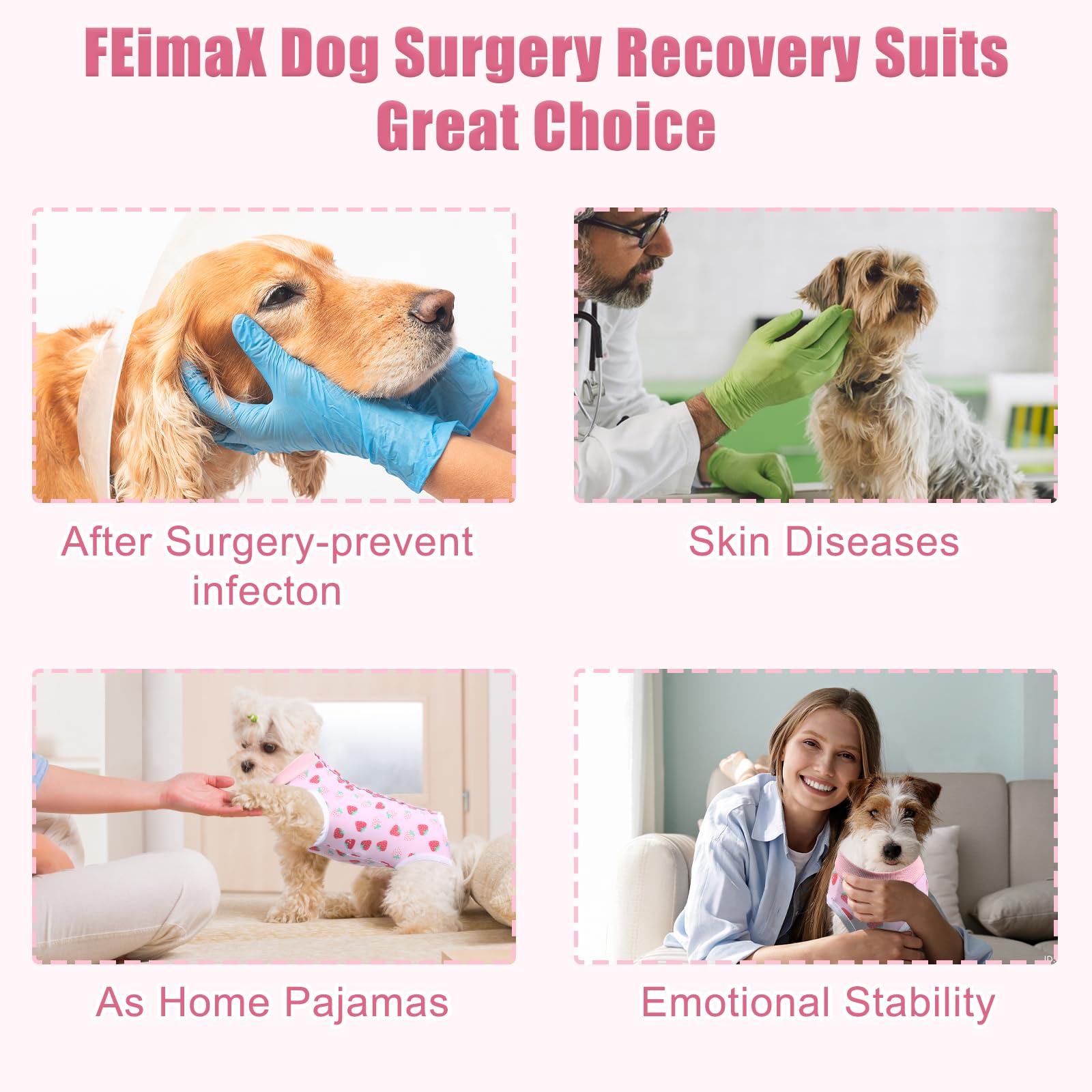 FEimaX Traje de Recuperación para Perros, Chaleco de Recuperación Después de la Cirugía para Gatos Hembras Machos, Body Perro Transpirable Protector de Heridas Abdominales (Fresa, XL)