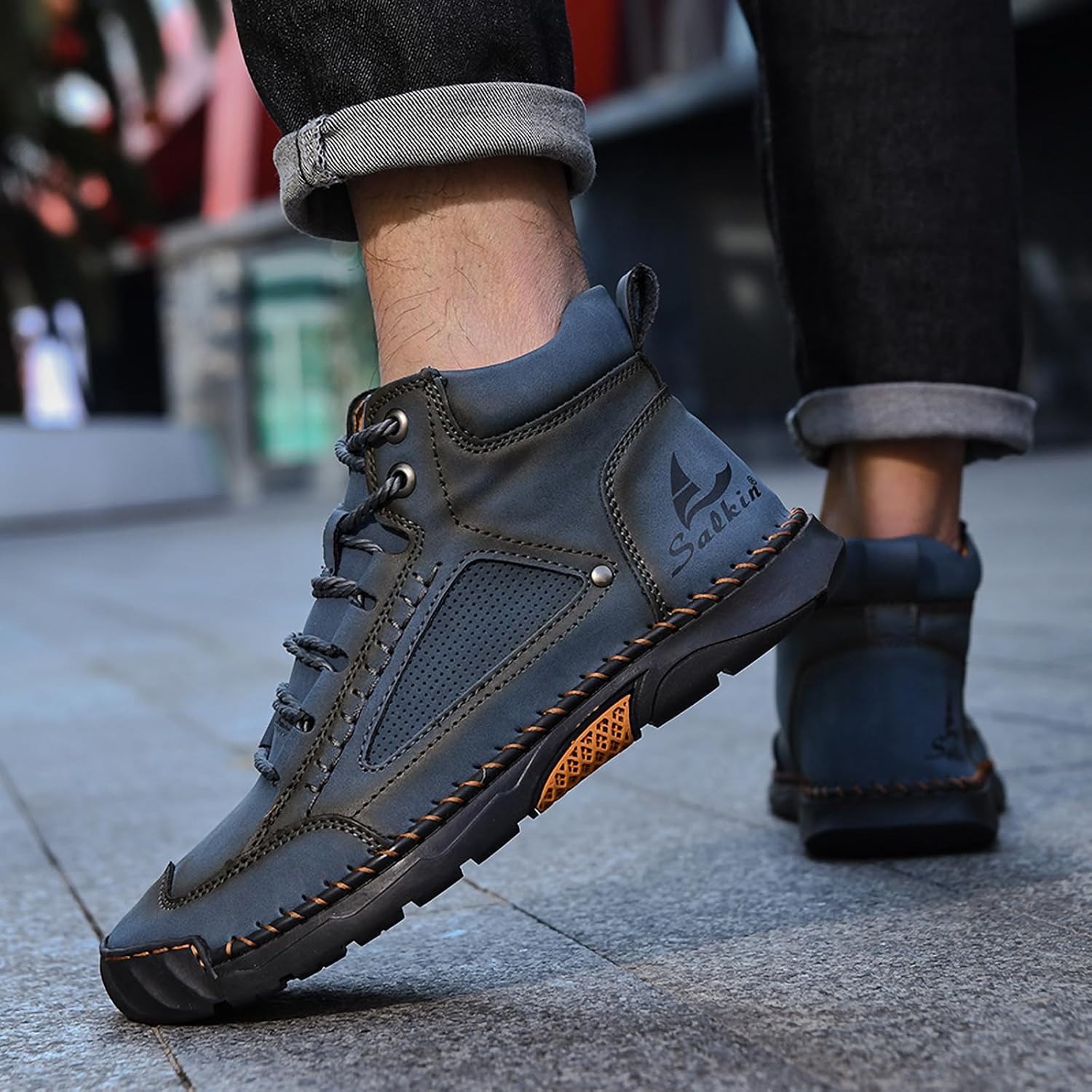Men's Casual Hiking Chukka Boots,Comfort Handmade Leather Waterproof Non-slip Ankle-Support Lace-up Outdoor Travel Shoes