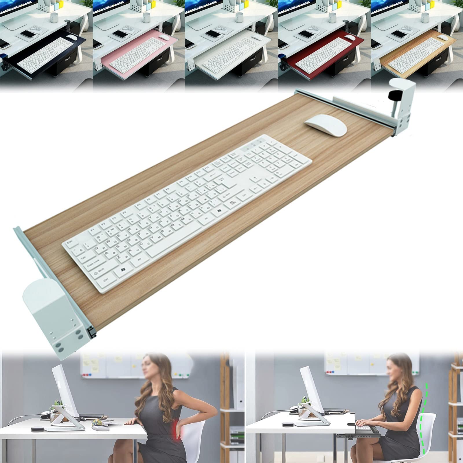 Verstellbare Tastaturschublade unter dem Schreibtisch, einfacher Zugriff, Computertischverlängerung, ohne Bohren, Schwarz, 55 x 30 cm, Home/Office Tastatur-Aufbewahrungslösung