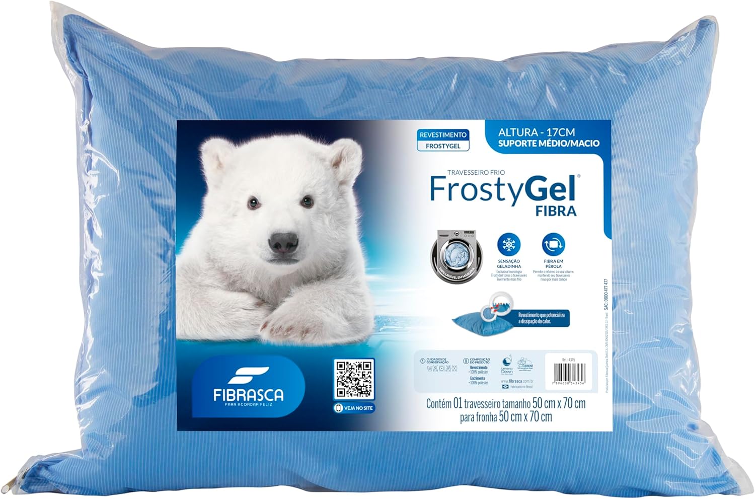 Travesseiro Frostygel Fibrasca Gelado e Lavável 50x70cm — Melhor Toque Gelado Lavável