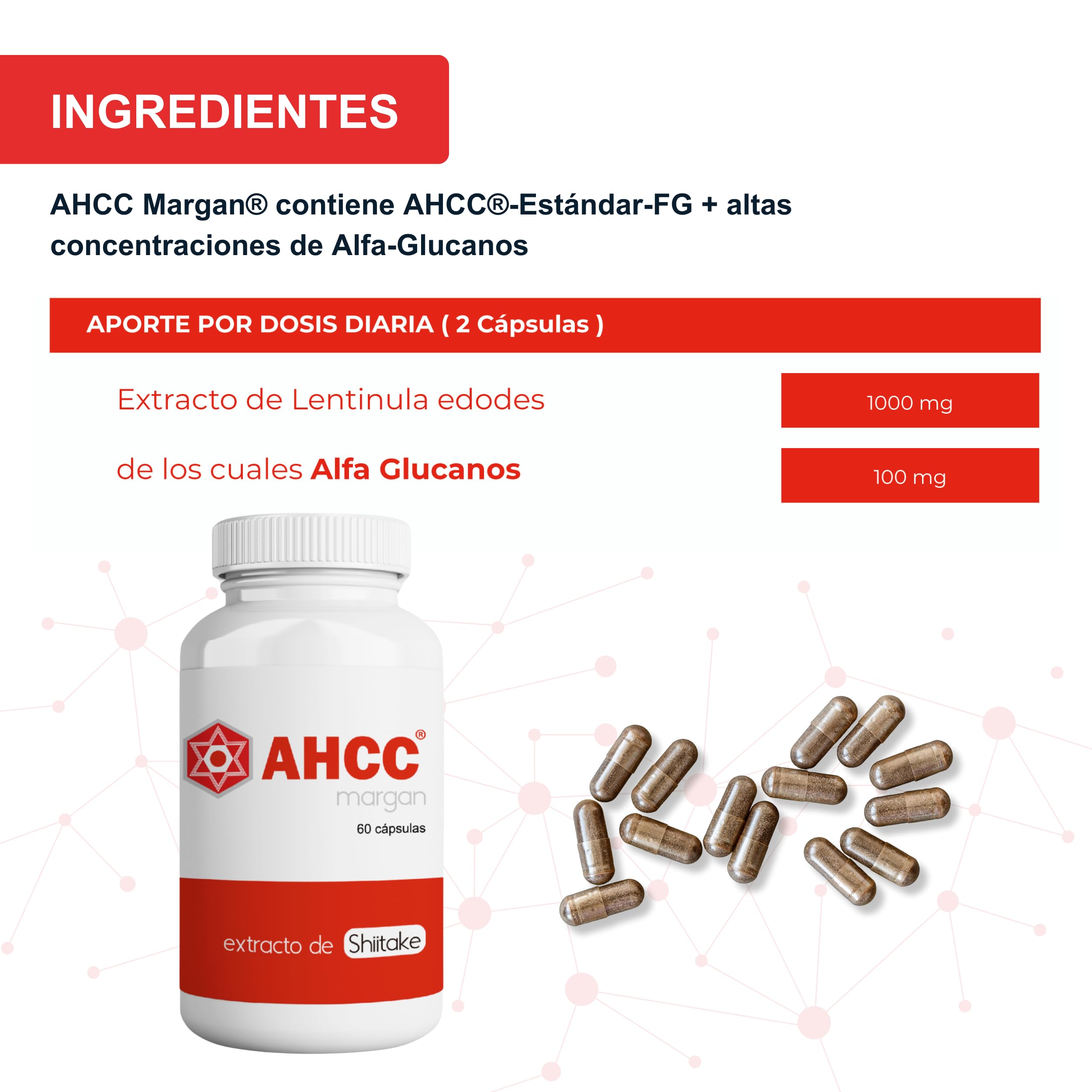 AHCC Margan® de Margan Biotech, 60 Cápsulas | AHCC®-Estándar-FG Micelio del Hongo Shiitake | Alta concentracion de Alfa Glucanos | Hongos Medicinales para Sistema Inmunológico y Defensas