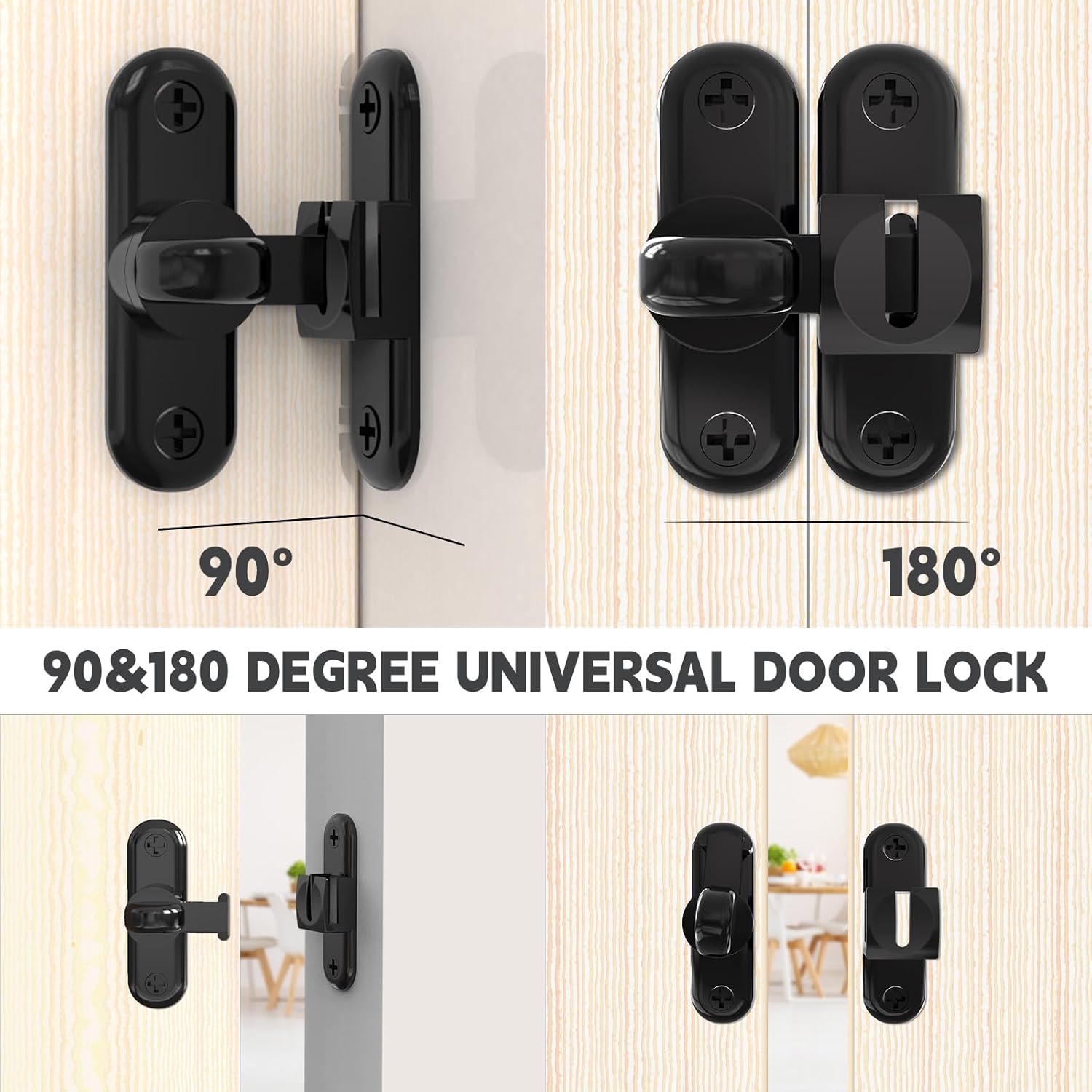 Flip Barn Door Lock, 90/180 Degree Door Latch Lock, Zinc Alloy Gate Latches Hardware, Thickened Security Sliding Door Lock for Bathroom, Cabinets Gardenr, Anti-Rust