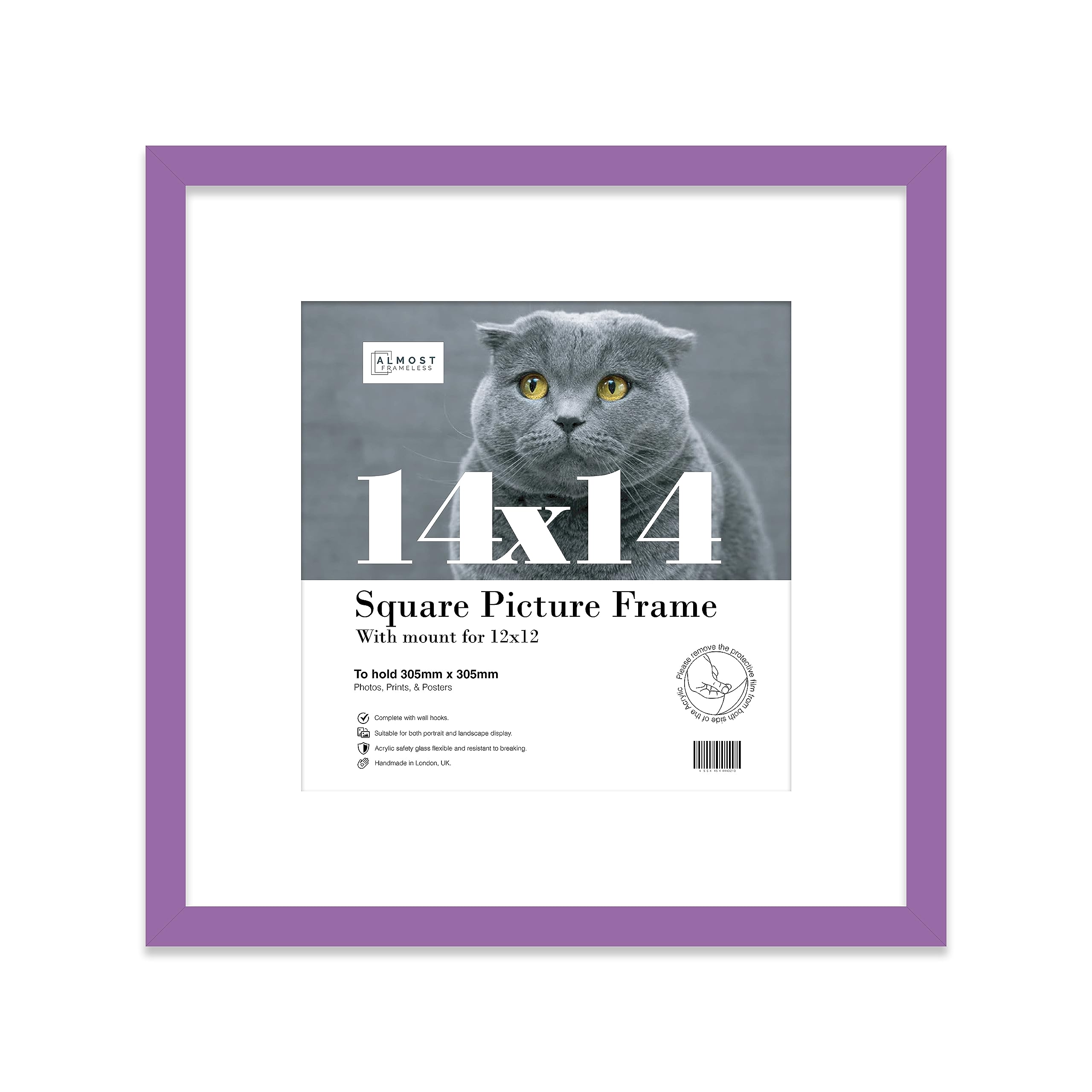 14x14 Purple Picture Frame with Mount for 12x12 Photos, Prints - Modern Square Wall Frame, 1 Pack