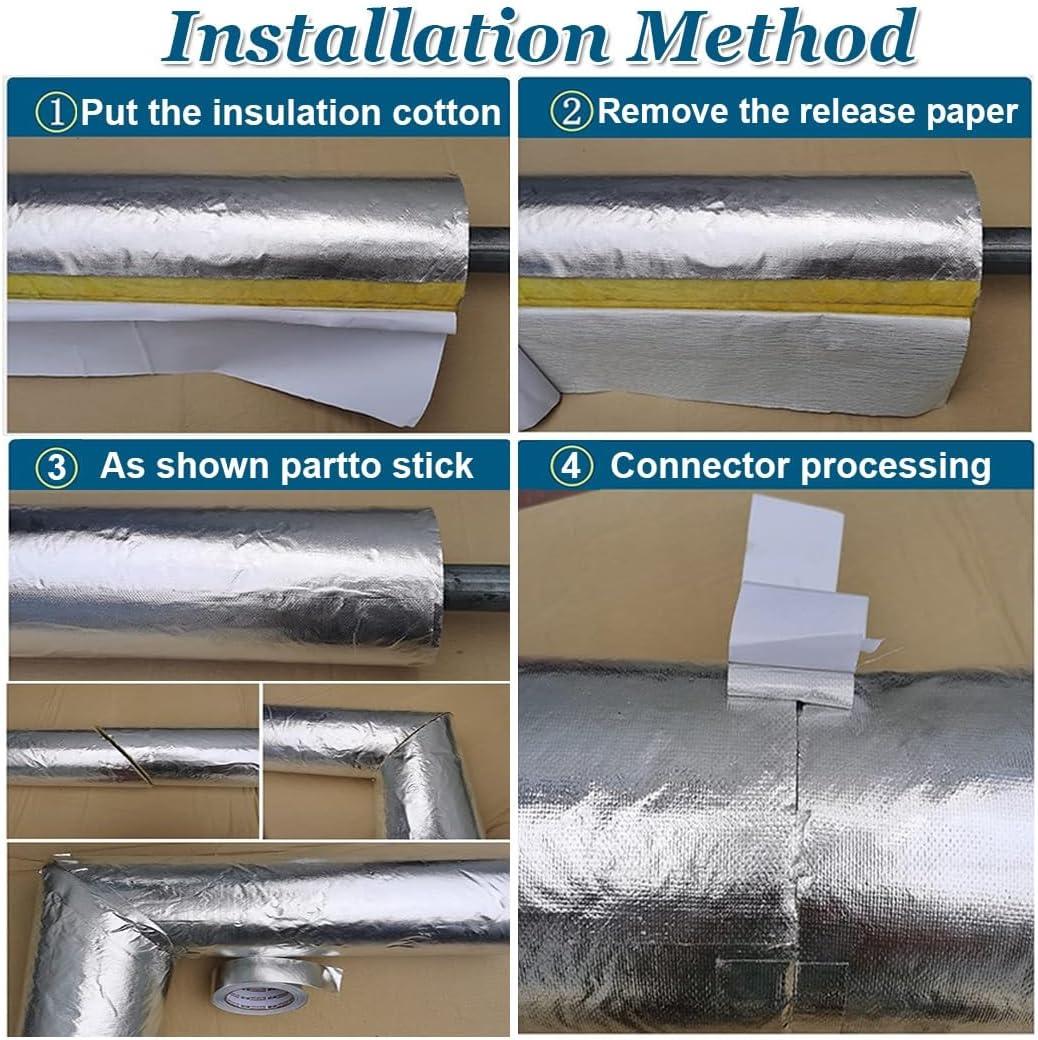 Glass Wool Insulation Pipe Aluminum Foil Pipe Insulation Tubing, 3.3ft Length Self-Adhesive Rock Wool Thermal Insulation Pipe for Steam Pipeline Insulation, 1.18" Thick Wall(60mm/2.4in*30mm)