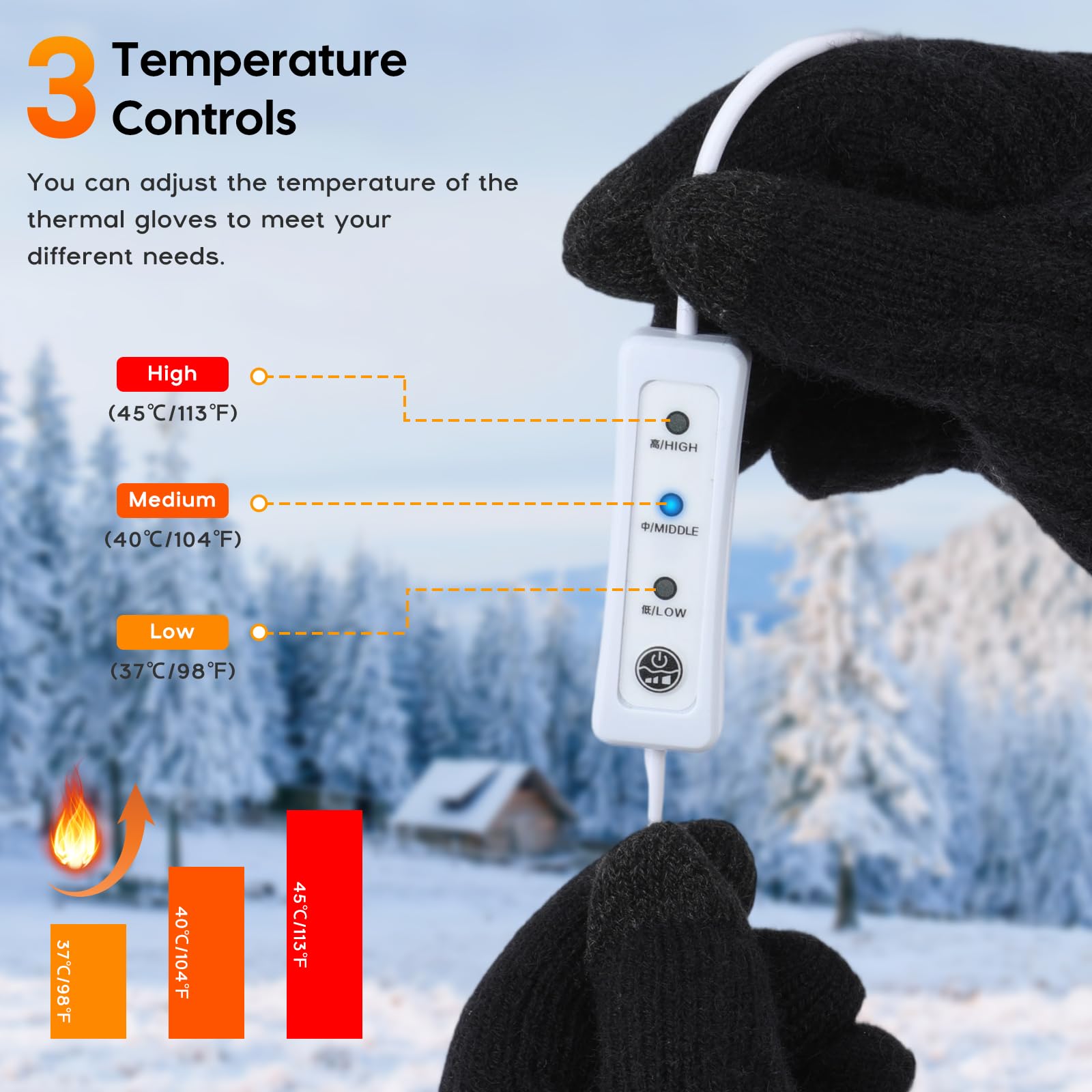 Guantes Calefactables USB para Pantalla Táctil 3 Temperaturas Felpa Gruesa Trabajo Frío Esquí Senderismo Regalo