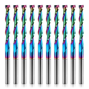 10 Pcs 1/8 inch Shank CNC Up-Cut Router Bits, 2 Flutes Spiral Solid Carbide End Mill with DLC Coating, CNC Milling Cutters for Precision Wood Carving Applications