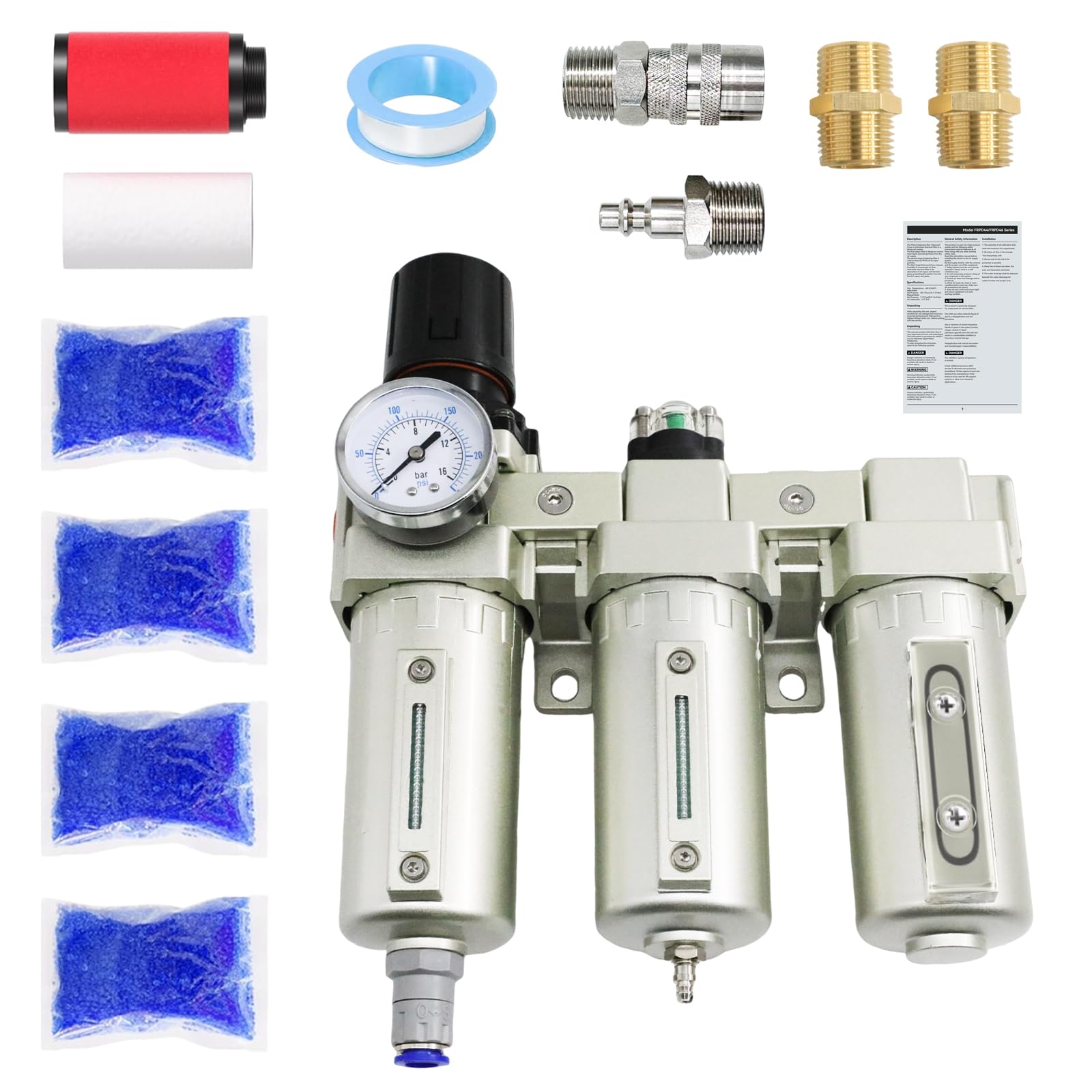 1/2" NPT Industrial Grade 3 Stage Air Dryer for Compressor, Auto Drain Air Compressor Water Separator System Filter Oil for Plasma Cutter and Paint