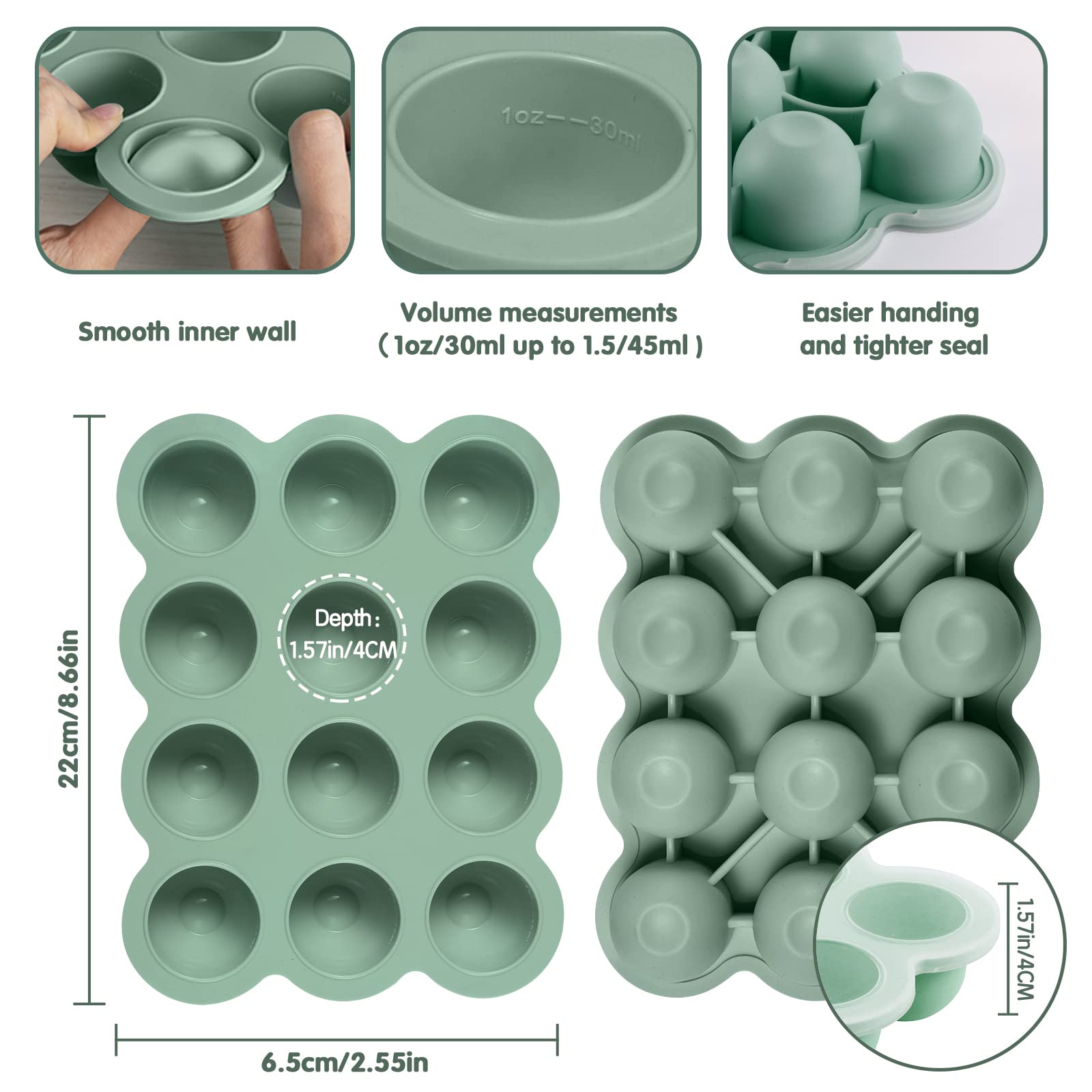 Contenitore per alimenti in silicone per bambini, 12x45 ml, senza BPA, con coperchio