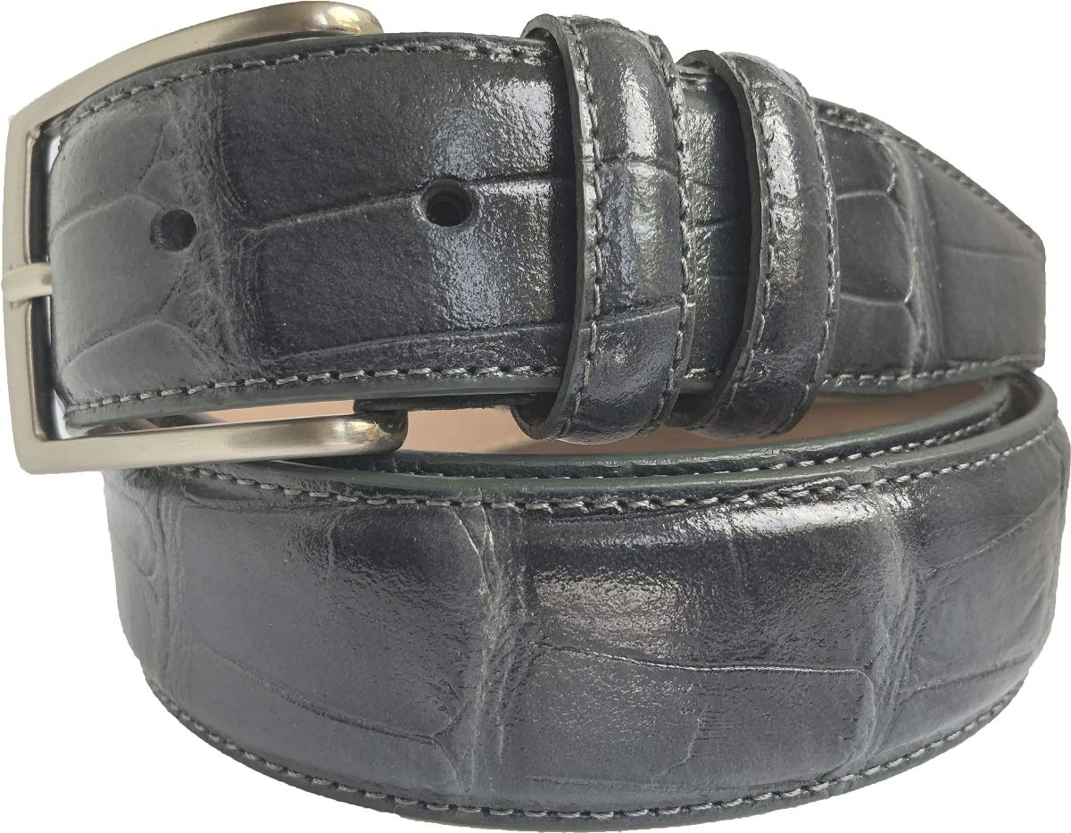 MENS BELT ITALIAN CROCODILE PRINT GREY (SMALL 30-32 INCHES)