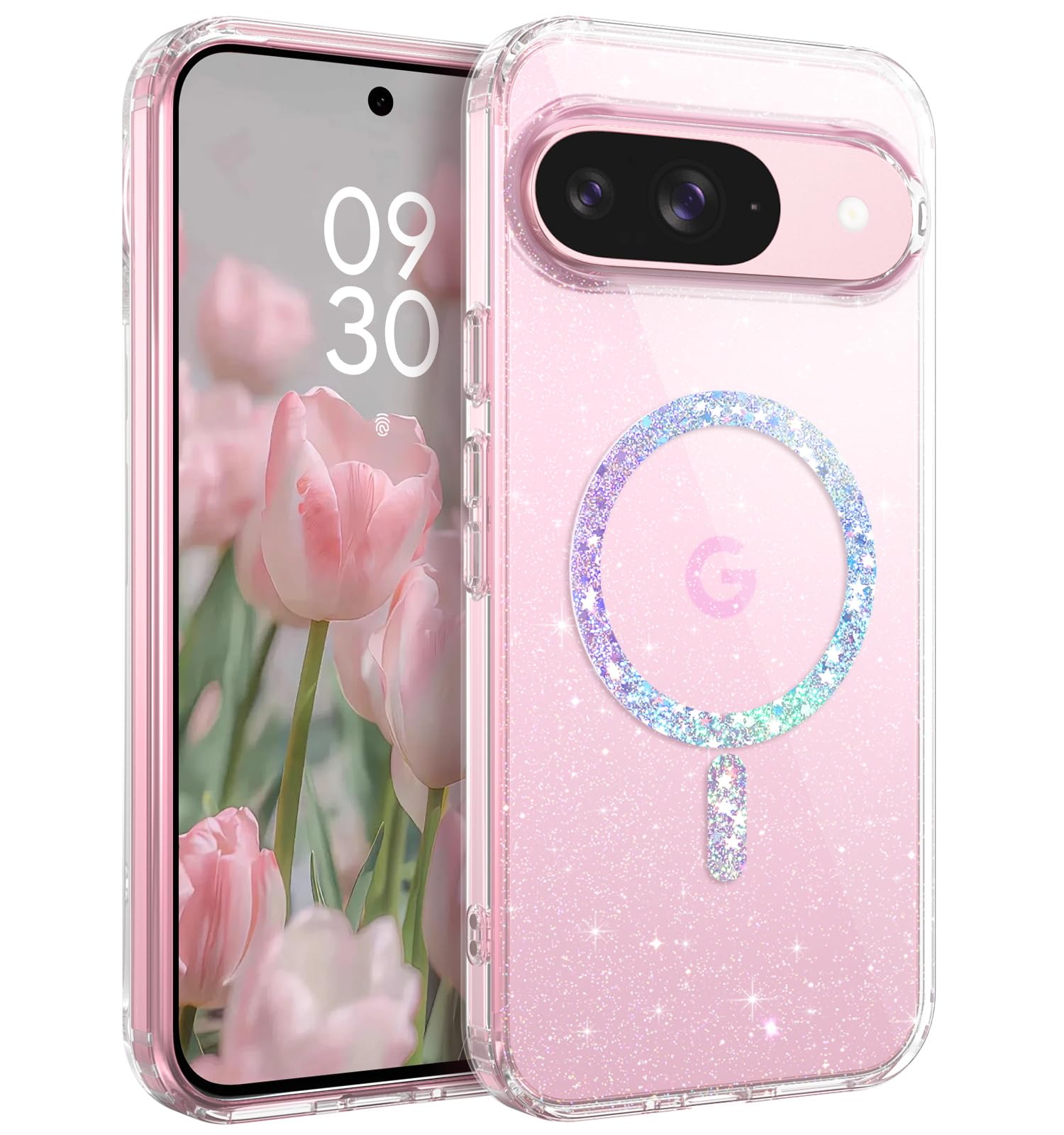 Coque aimantée Google Pixel 9 Pro fine antichoc transparente pailletée MagSafe - 8