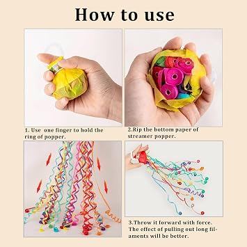 10 Pack Hand Throw Streamers,Rainbow Hand Throw Crepe Paper Streamers for Party.Colorful Streamers Poppers with 30 Streamer Ribbons,Hand-Throw Streamers No Mess Confetti for Birthday Wedding