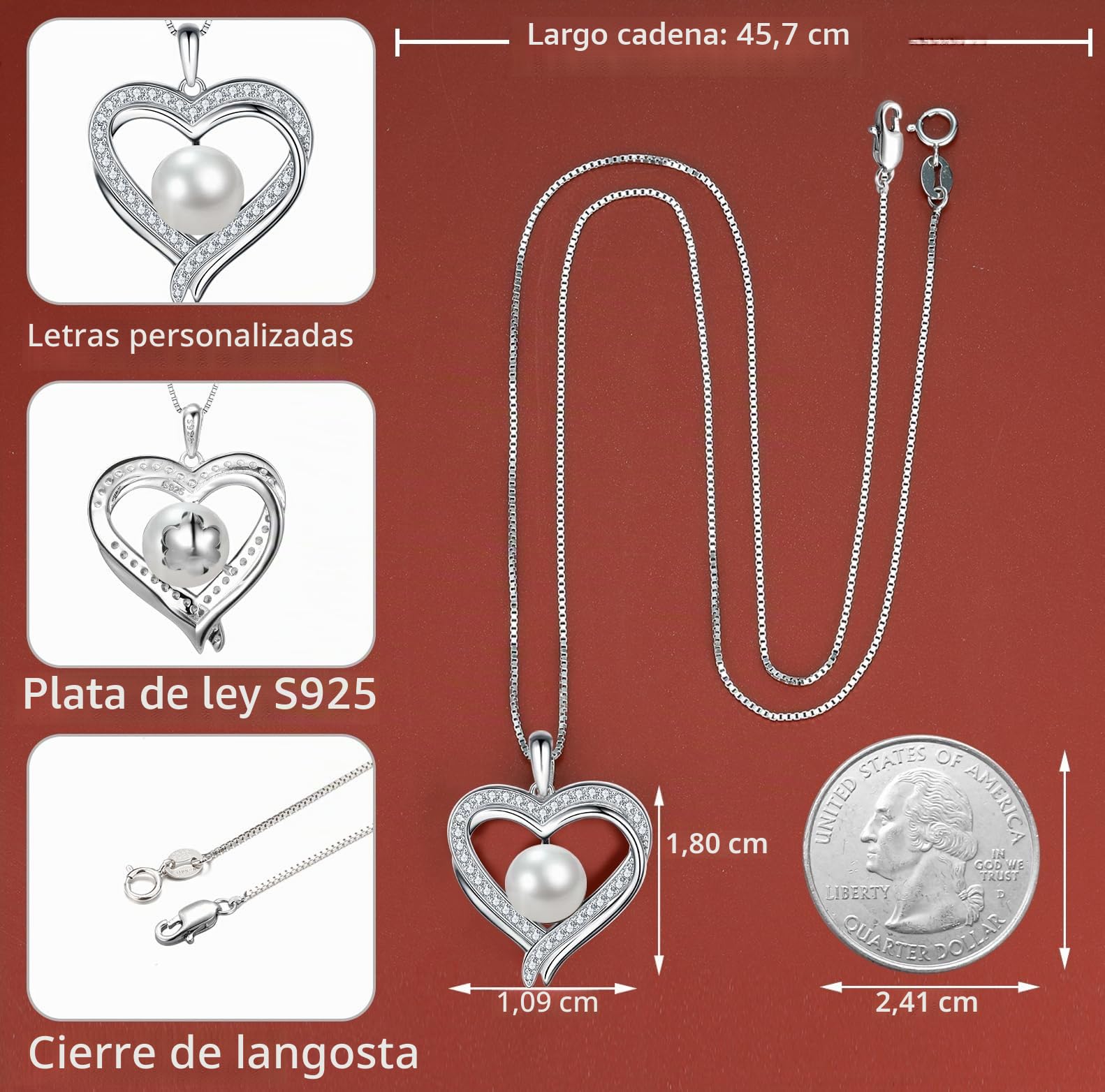 Regalos para mujeres, esposa, aniversario, cumpleaños, collares de perlas de corazón, Navidad regalos de, joyería fina, regalos para el día de la madre, regalo para mamá, día de San Valentín