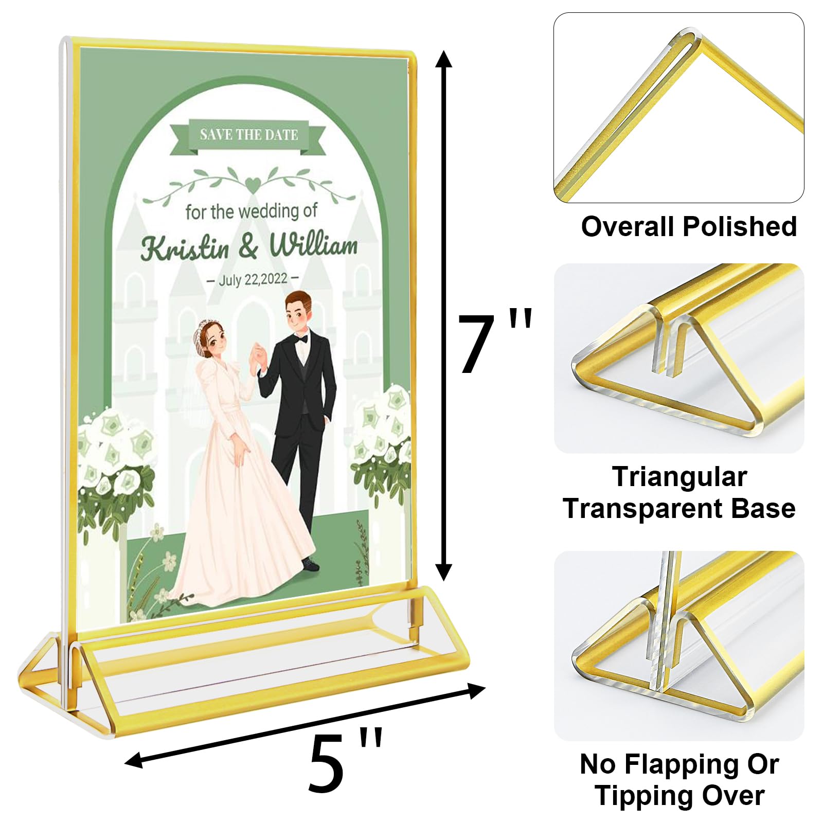 Gold Acrylic Sign Holder 5 x 7 - Gold Wedding Table Number Holder, Double Sided Picture Frame Menu Display Stand for Restaurants, Homes, Photo Frames, Stores, and Art Display,10Pack