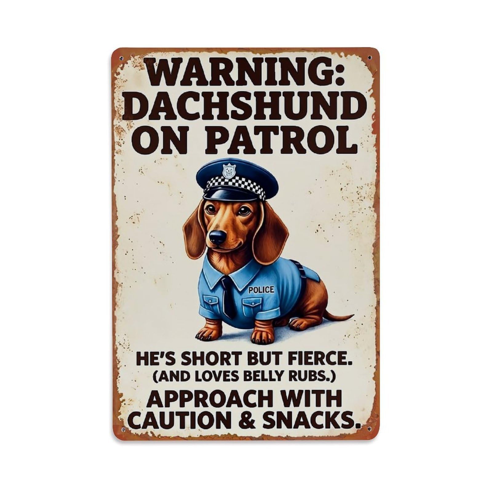 Jdfenggu Vintage Dachshund Police Officer Warning Sign Retro Metal Tin Sign, Decor Art Poster For Bar, Home, Man Cave, Kitchen, Laundry Room Gift 8X12inch