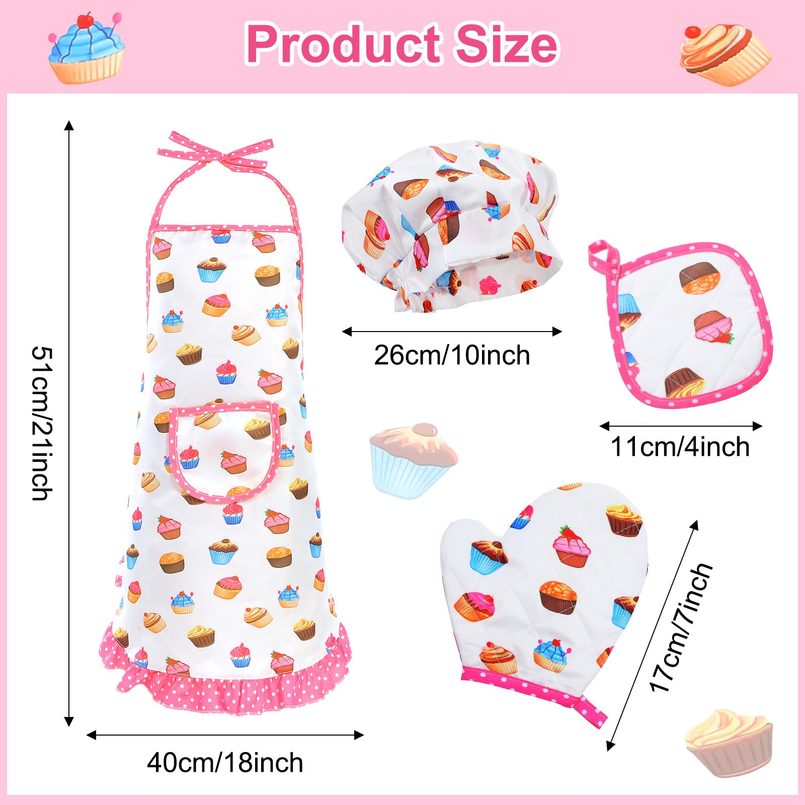 Quilax Kids Chef Hat and Apron, Pink - Image 2
