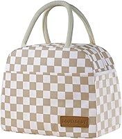 Vista 28 de Bolsa de Almuerzo para Mujer/Hombre Lonchera para Mujer/Hombre (Negro+Blanco a Cuadros)
