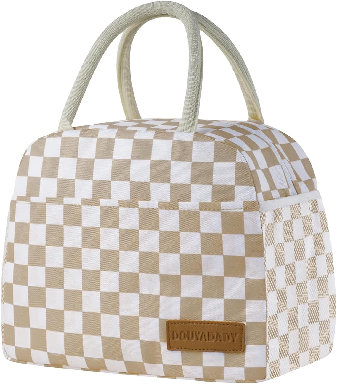Lunch Bag Women/Men Lunch Box Women/Men (Khaki+White Checkerboard)