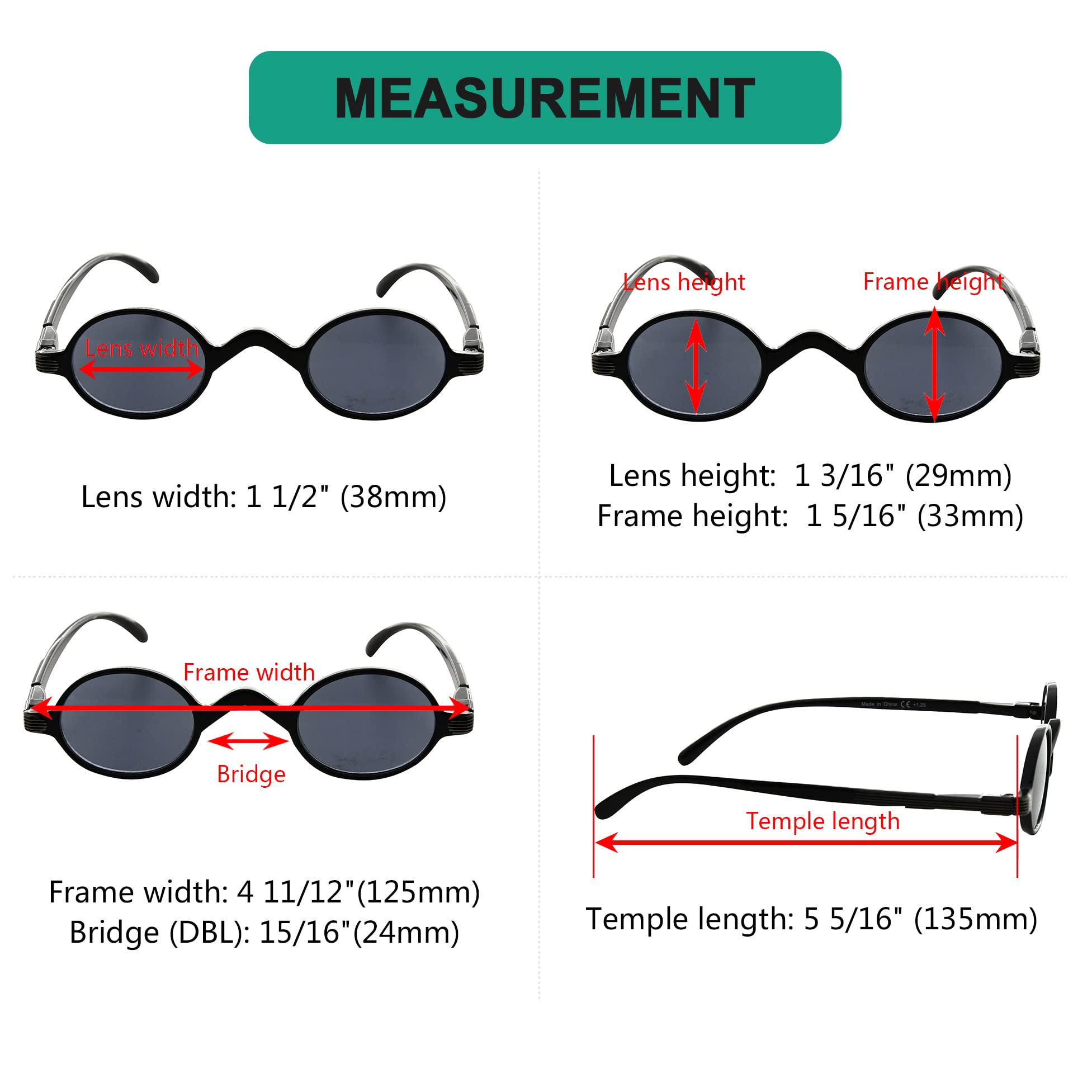 Eyekepper Small Oval Round Reading Sunglasses Vintage Mini Grey Tinted Lens Reader Eyeglasses for Men Women Reading Under The Sun with Spring Hinges Grey Frame +0.75 - Image 3