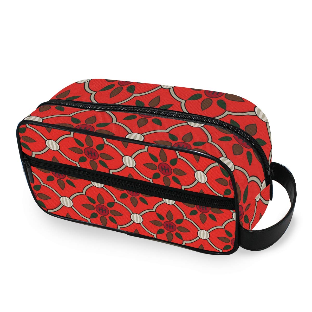 Vintage Floral Pattern Red Portable Makeup Bag Cosmetic Bag for Women Girl  Multifunction Travel Toiletry Bag Pouch Wash Bag Canvas Storage Bag Case