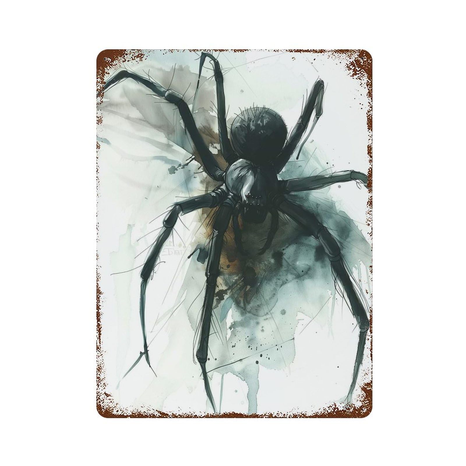 Watercolor Spider Illustration Aged Metal Wall Plaque 15.7"x11.8", Decorative Metal Wall Art for Garage, Pub Or Kitchen