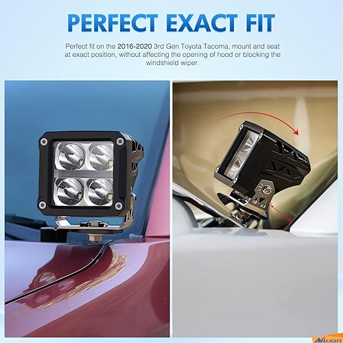 Vista 100 de Nilight Soporte de luz de zanja, bisagras de capó, kit de soporte de montaje para luz LED auxiliar todoterreno para luz de trabajo en Toyota 4Runner