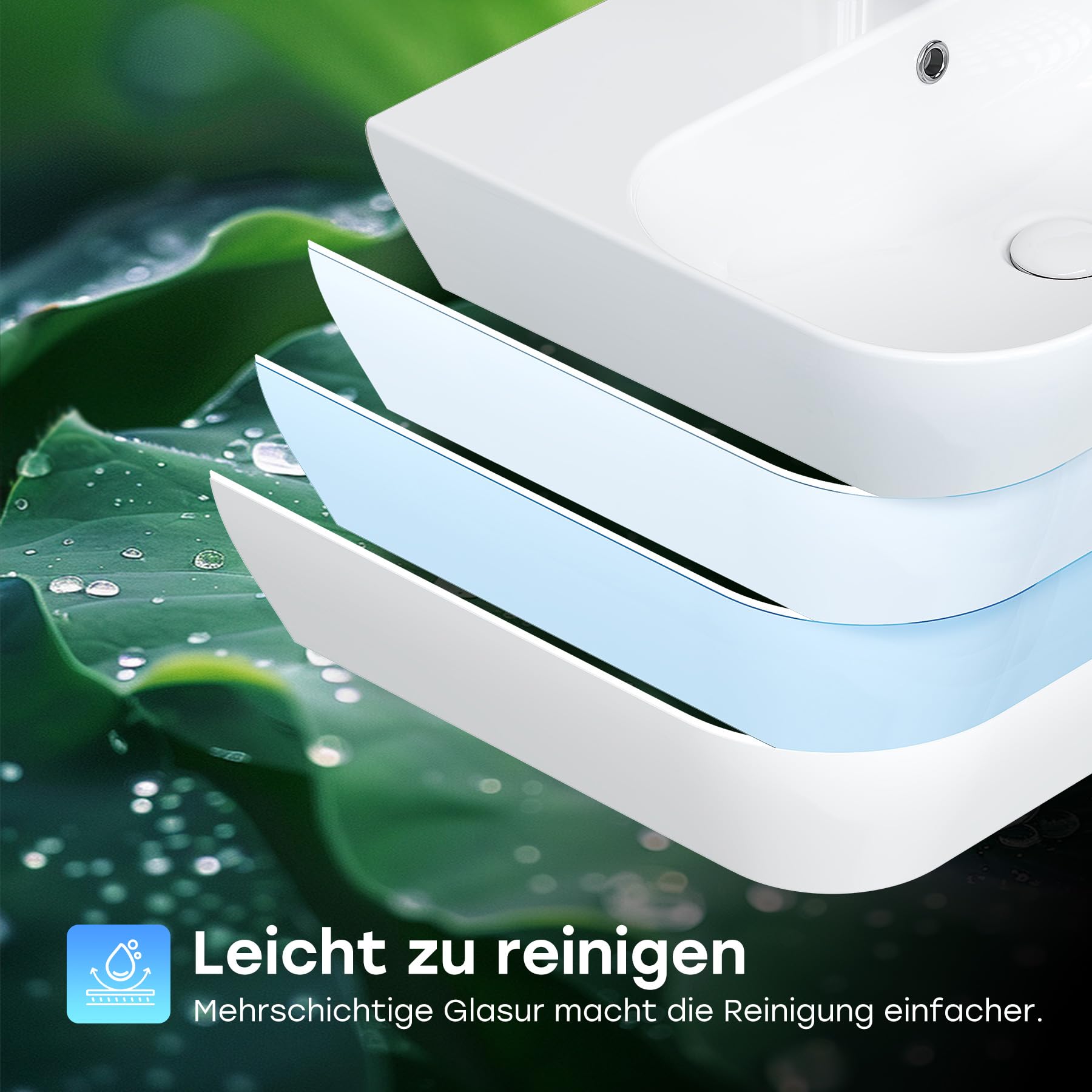 HOROW Waschbecken Bad Weiß für Kleines Bad & Gäste-WC Aufhängung 28 cm | Hängewaschbecken 56×40 cm Aufsatzwaschbecken Keramik mit Überlauf und Hahnloch 28 cm Lochabstand ohne zusätzliches Bohren