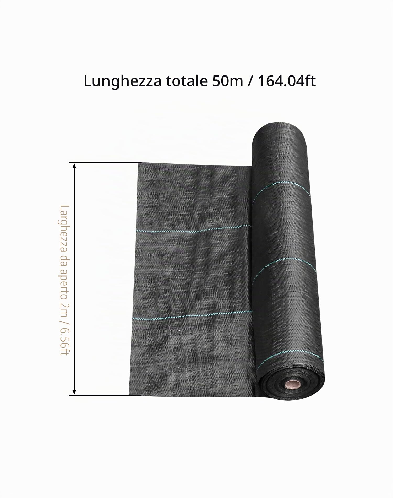 QWORK® 50m x 2m Telo Pacciamatura 100g/m² - Telo Anti Erbacce Permeabile, Stabilizzazione UV, Extra Resistente allo Strappo - per Giardino, Aiuole, Sentieri